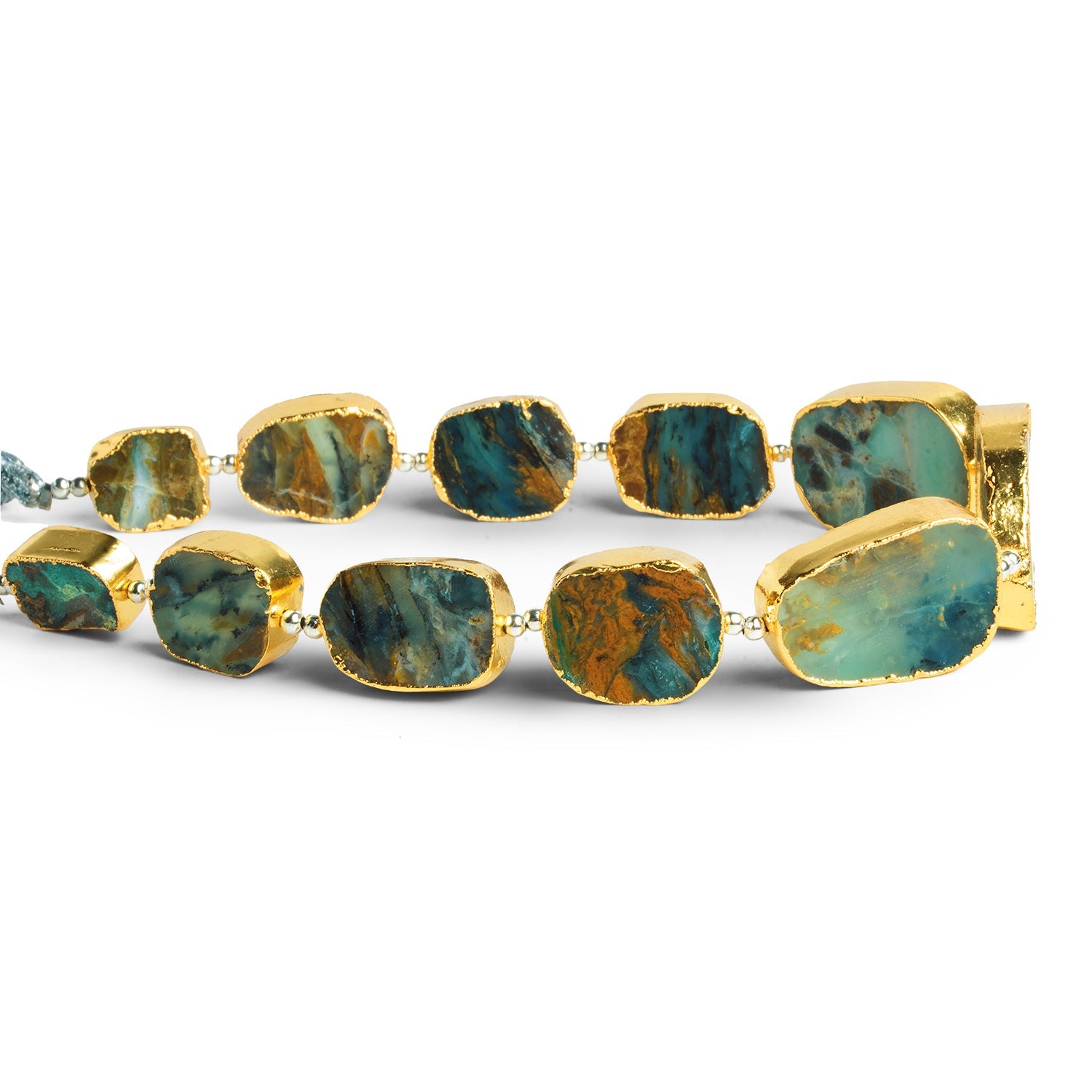 21x16mm Gold Leafed Blue Peruvian Opal Slices 9 inch 11 beads - The Bead Traders