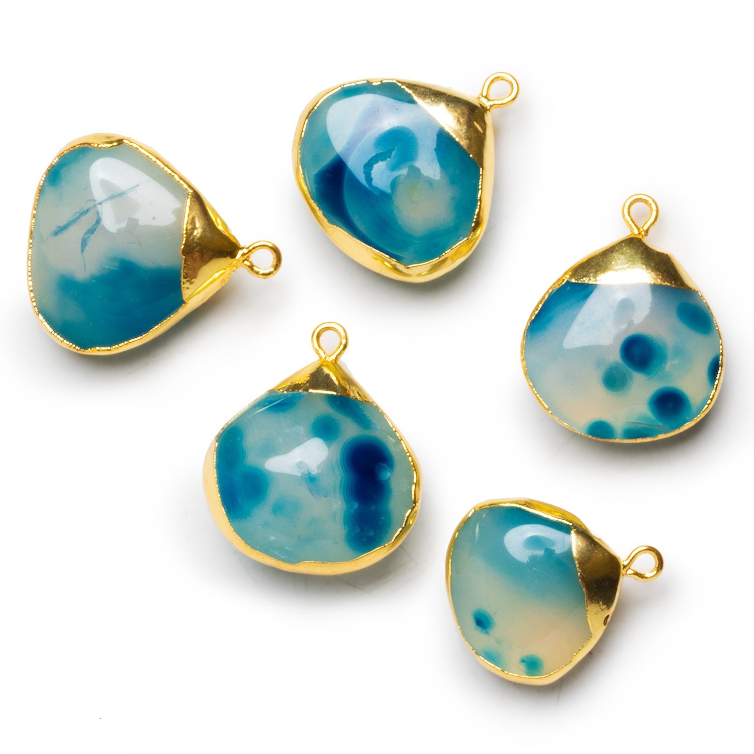 22mm Deep Blue Chalcedony Gold Leafed Heart Pendant 1 Bead - The Bead Traders