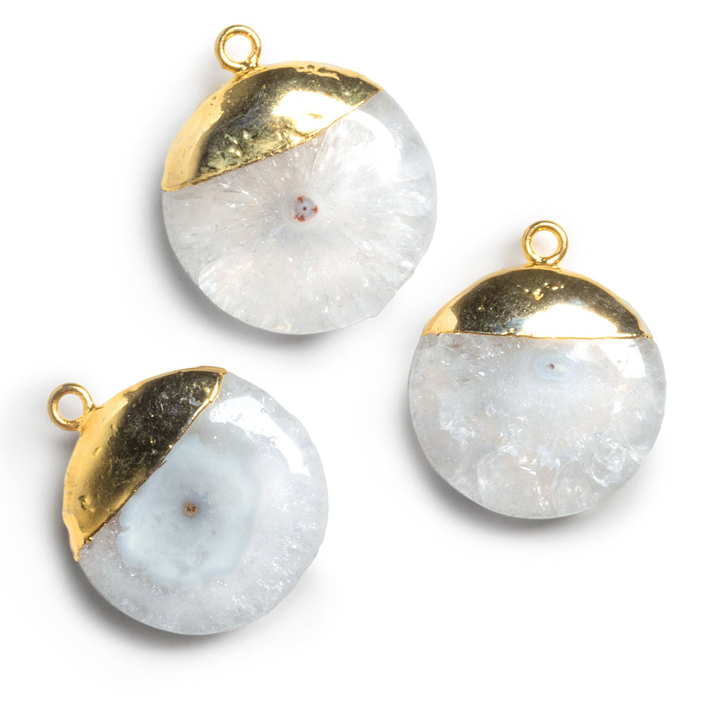 22mm Gold Leafed Solar Quartz Coin Pendant 1 Bead - The Bead Traders