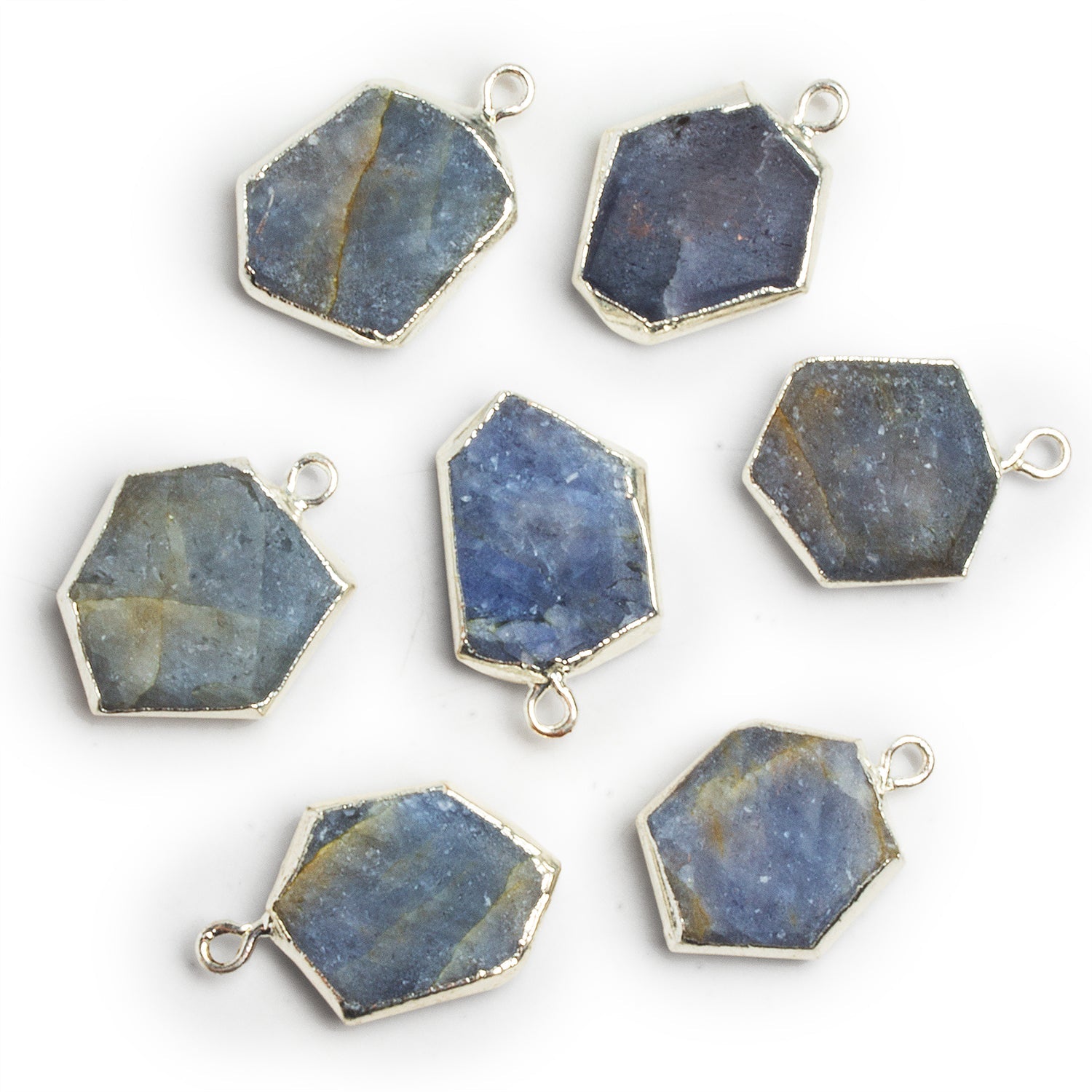 22x14mm Silver Leafed Sapphire Slice Pendant 1 Bead - The Bead Traders