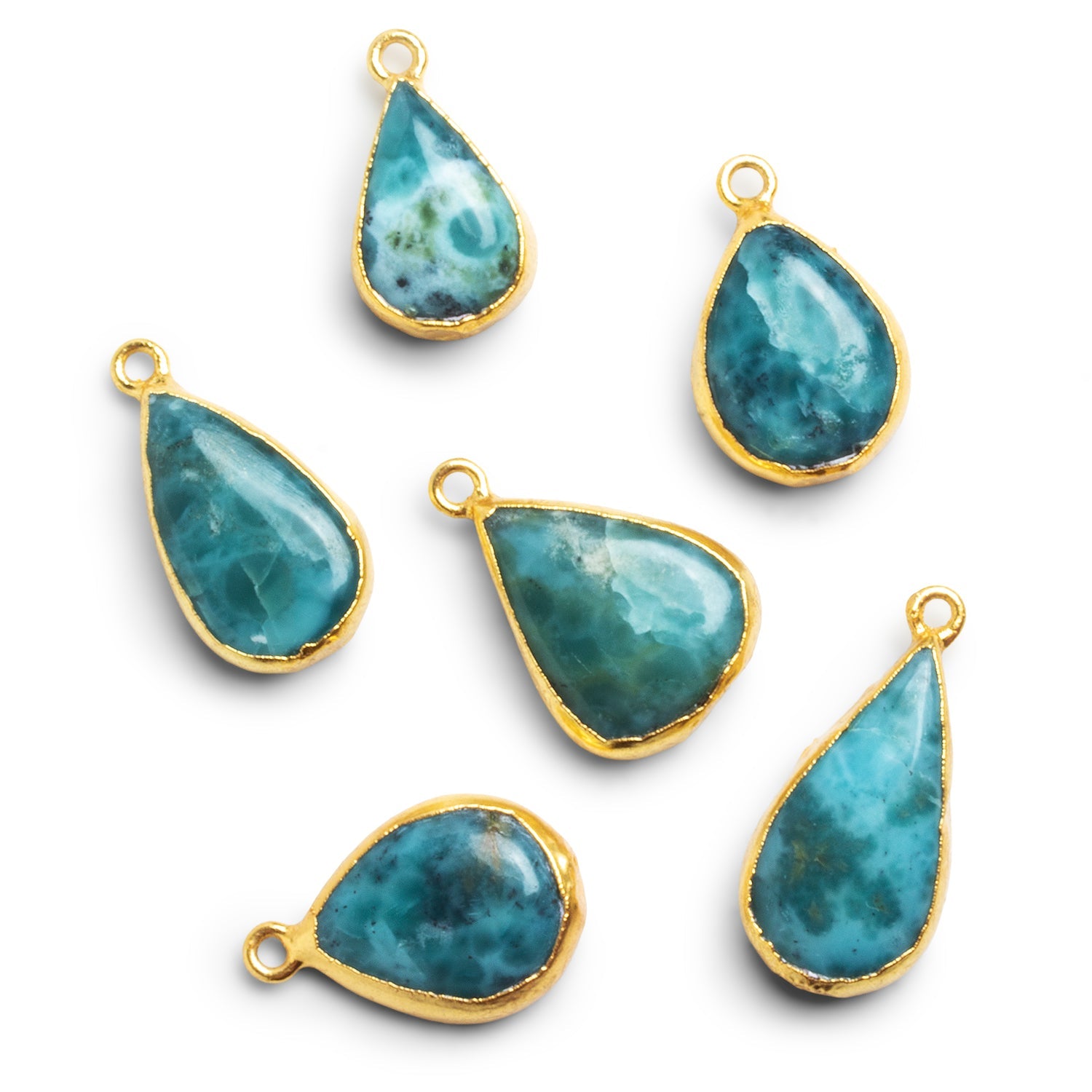 22x15mm Gold Leafed Larimar Plain Pear Pendant 1 Bead - The Bead Traders