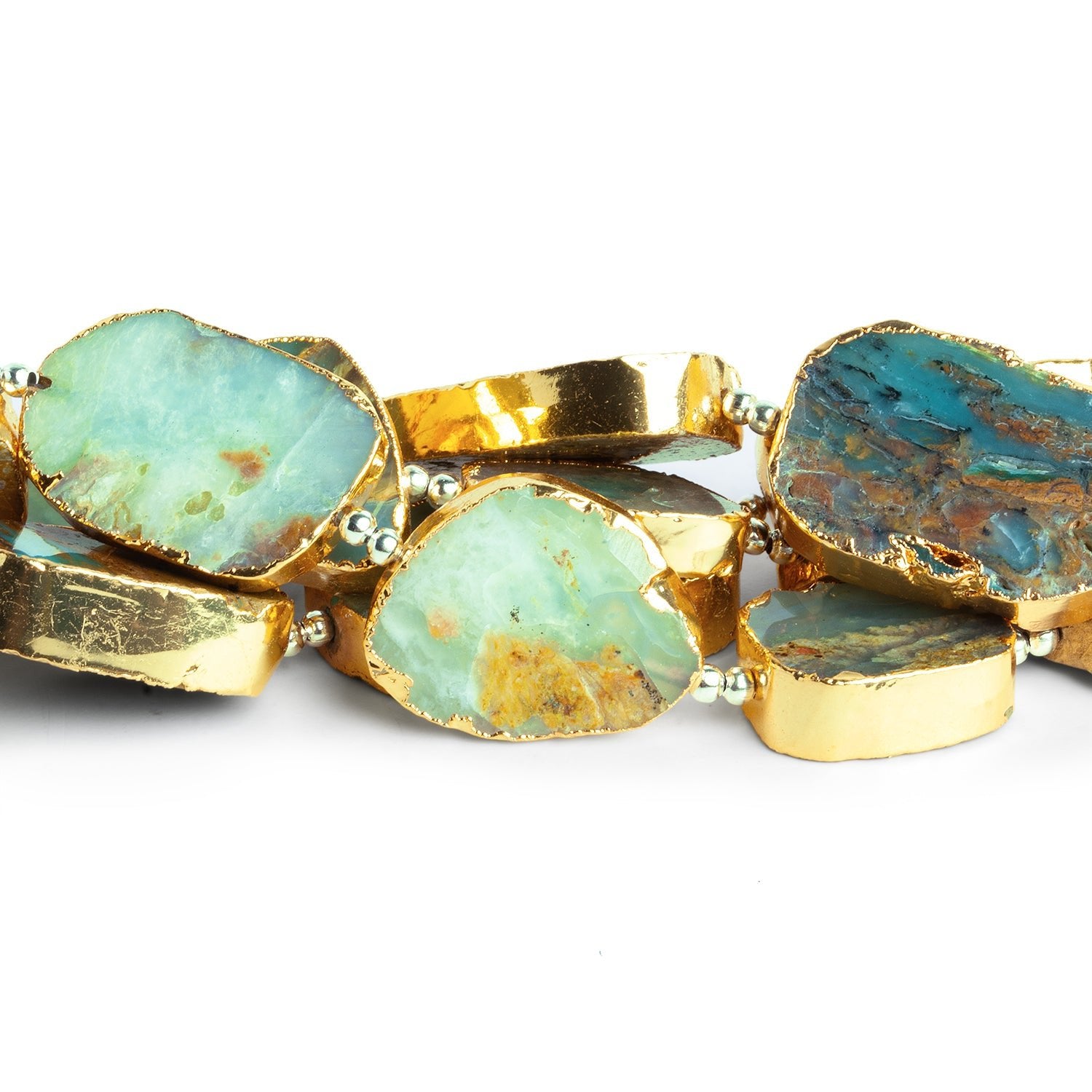 22x17mm Gold Leafed Blue Peruvian Opal Slices 9 inch 11 beads - The Bead Traders