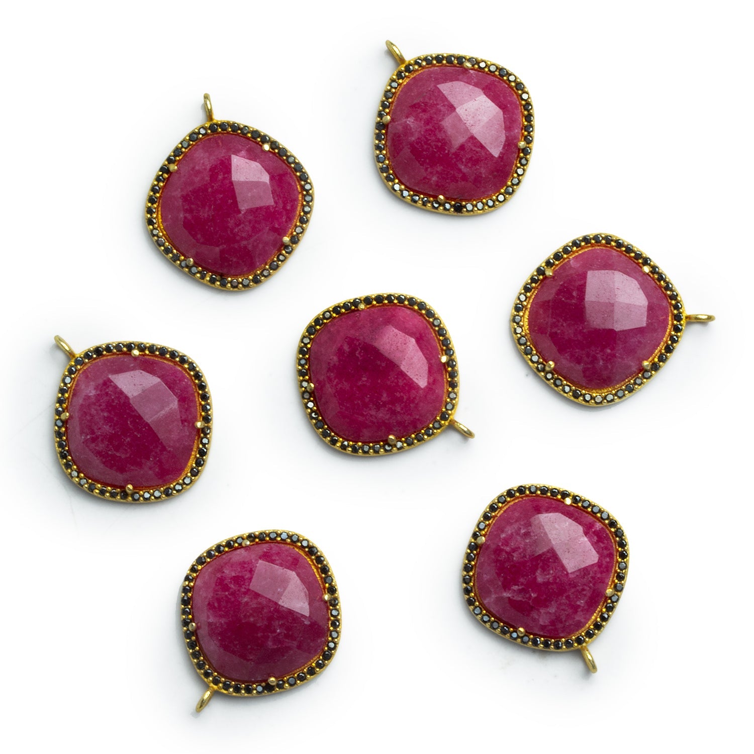 22x17mm Vermeil Bezeled Red Aventurine Pillow Spinel Pavé Halo Pendant 1 Bead - The Bead Traders