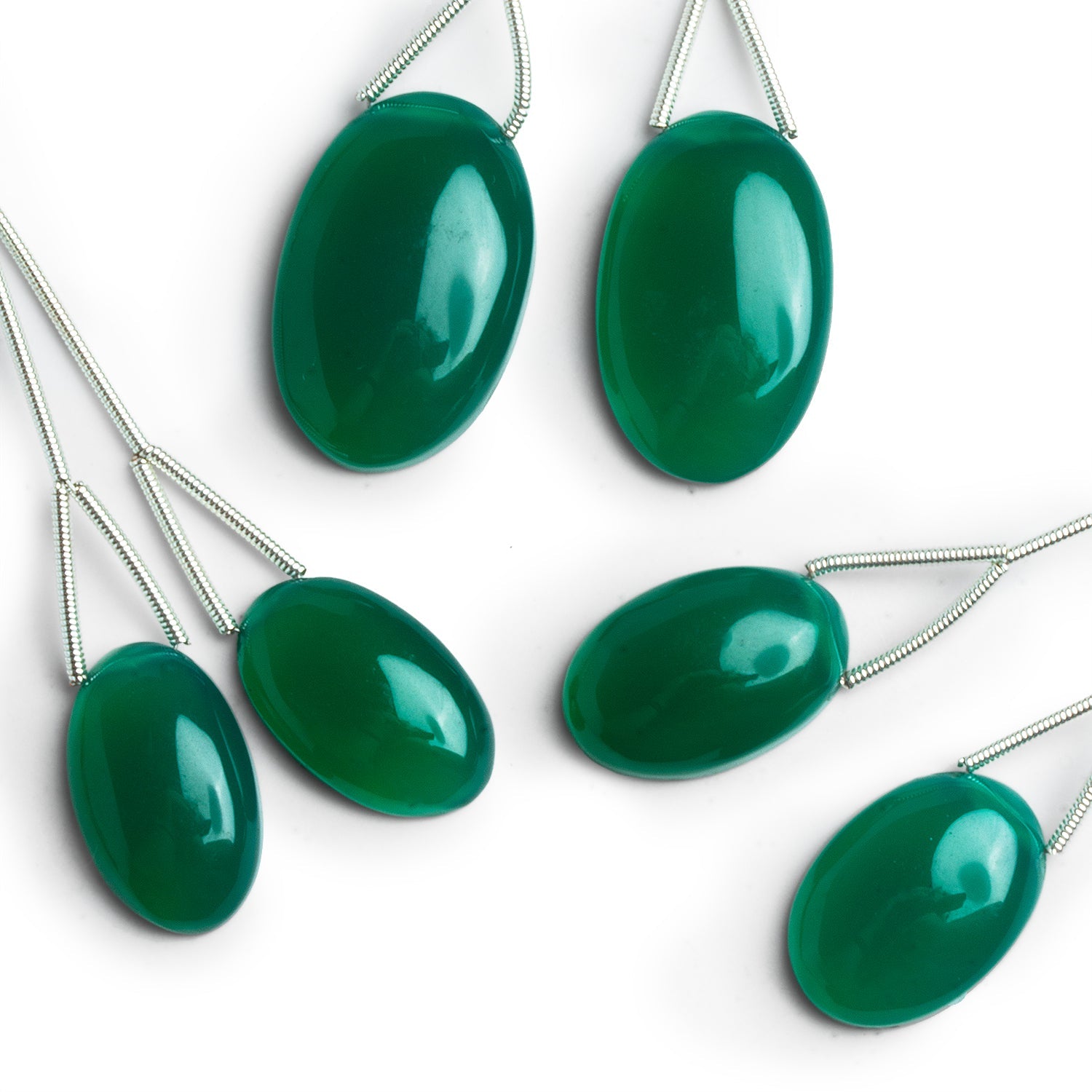 23x15mm Dark Green Chalcedony Oval Focals Set of 2 Beads - The Bead Traders