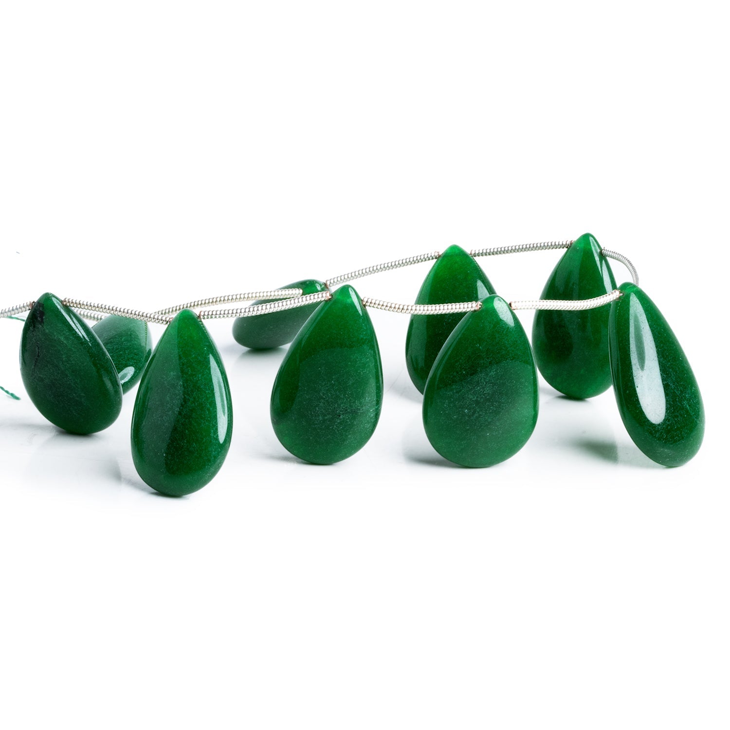23x15mm Forest Green Chalcedony Plain Pears 7 inch 9 beads - The Bead Traders