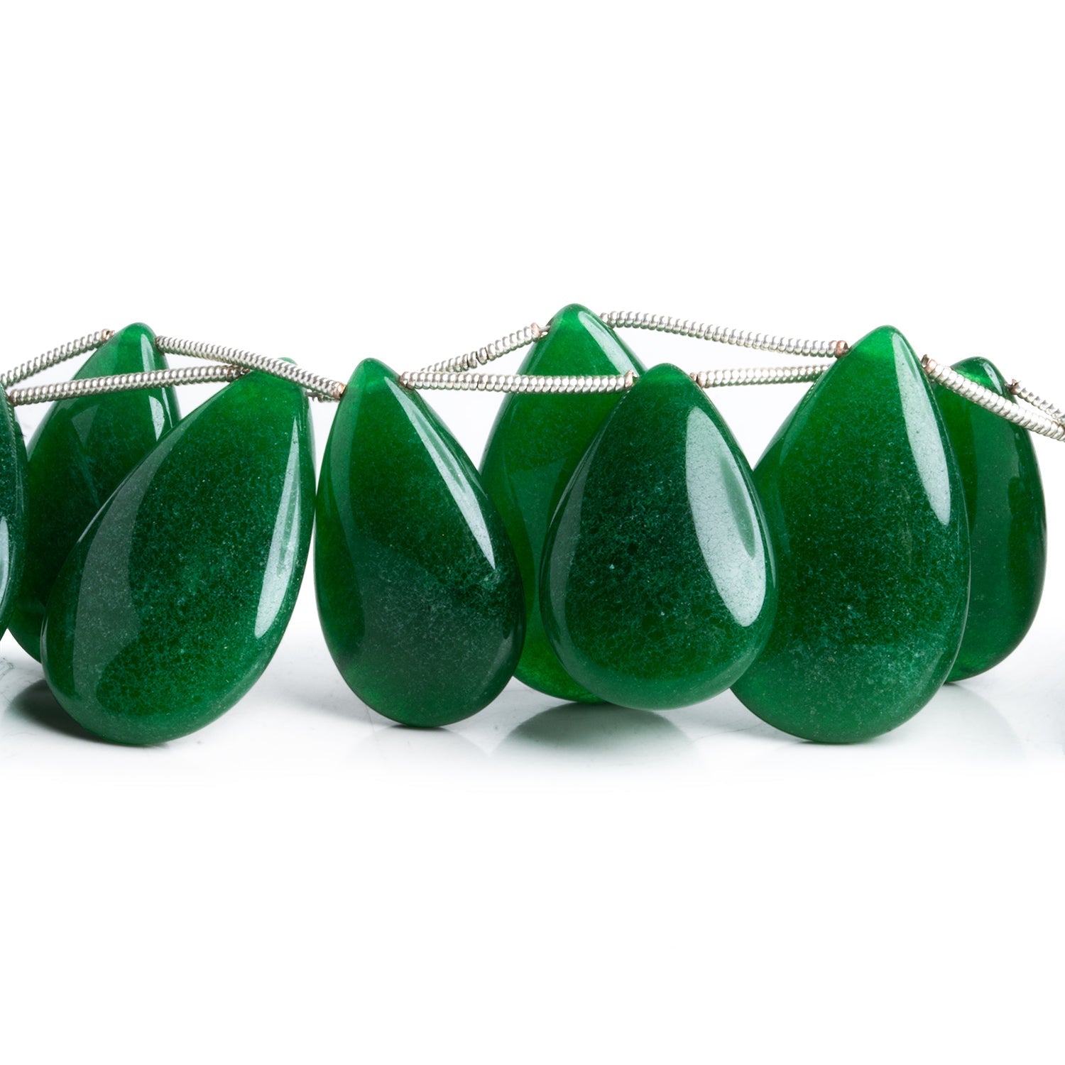 23x15mm Forest Green Chalcedony Plain Pears 7 inch 9 beads - The Bead Traders