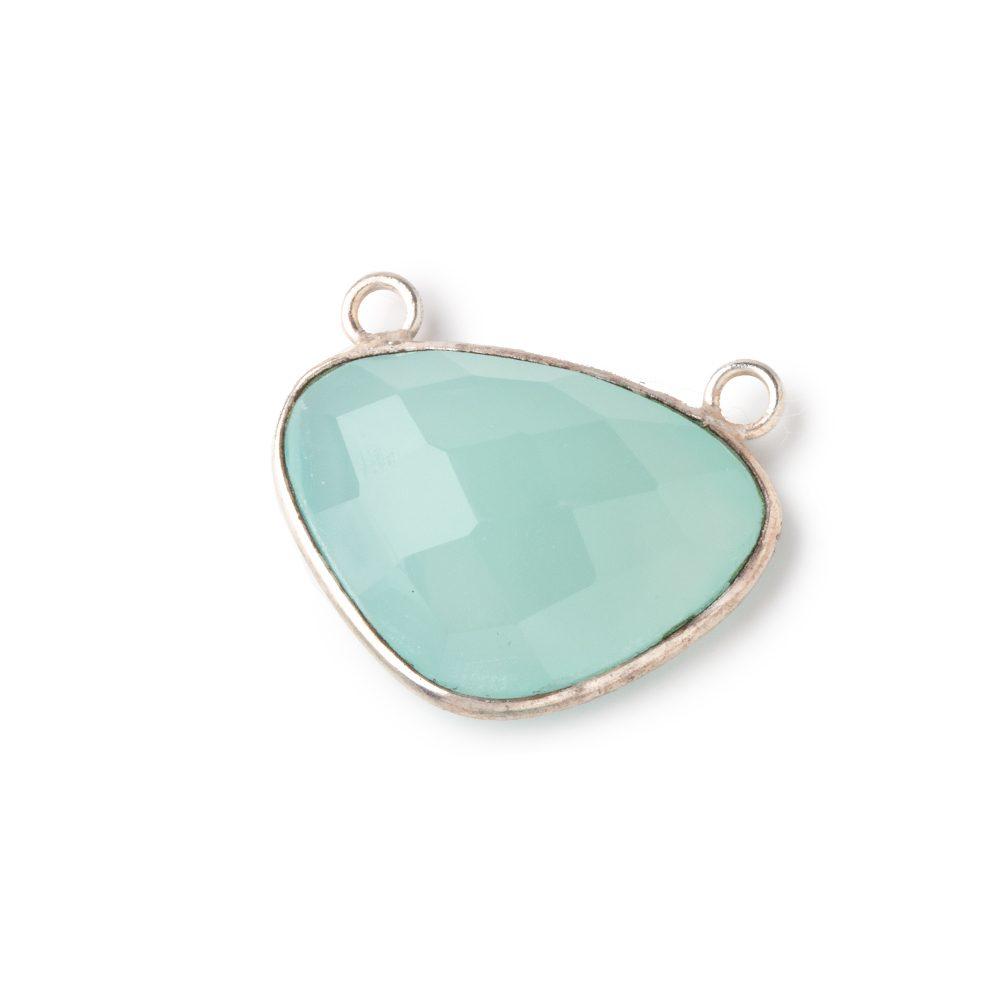 23x16mm Silver Bezel Seafoam Chalcedony Faceted Cleftless Heart Connector 1 piece - The Bead Traders