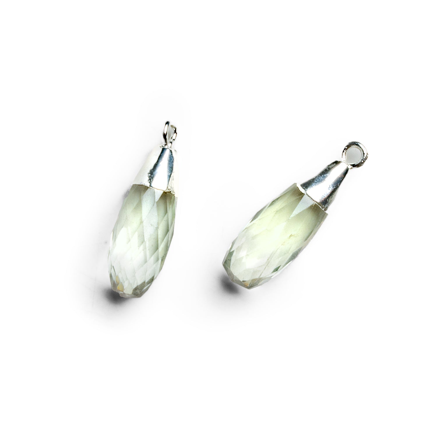 23x7mm Silver Leafed Prasiolite Teardrop Pendant 1 Bead - The Bead Traders