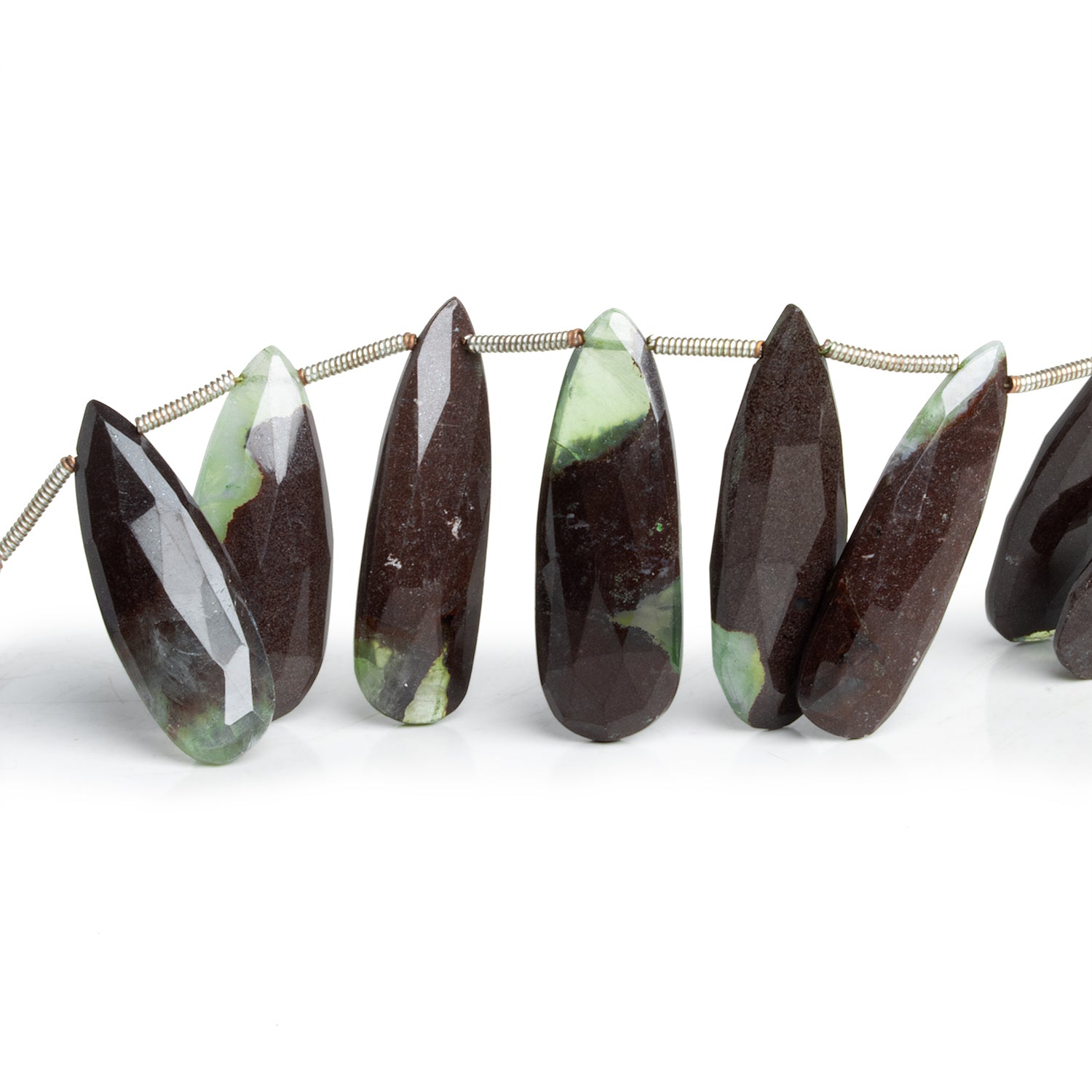 24x10mm Prehnite w/ Iron Ore Matrix Faceted Pears 8 inch 16 beads - The Bead Traders