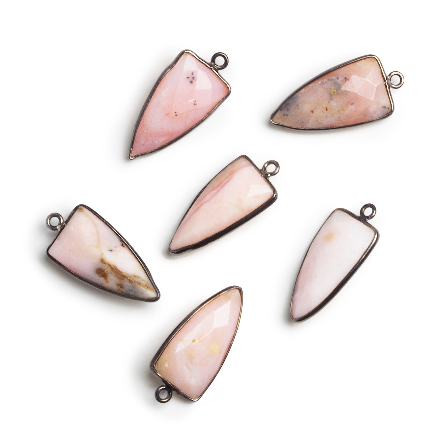 24x11mm Black Gold Bezeled Pink Peruvian Opal Point Pendant - The Bead Traders