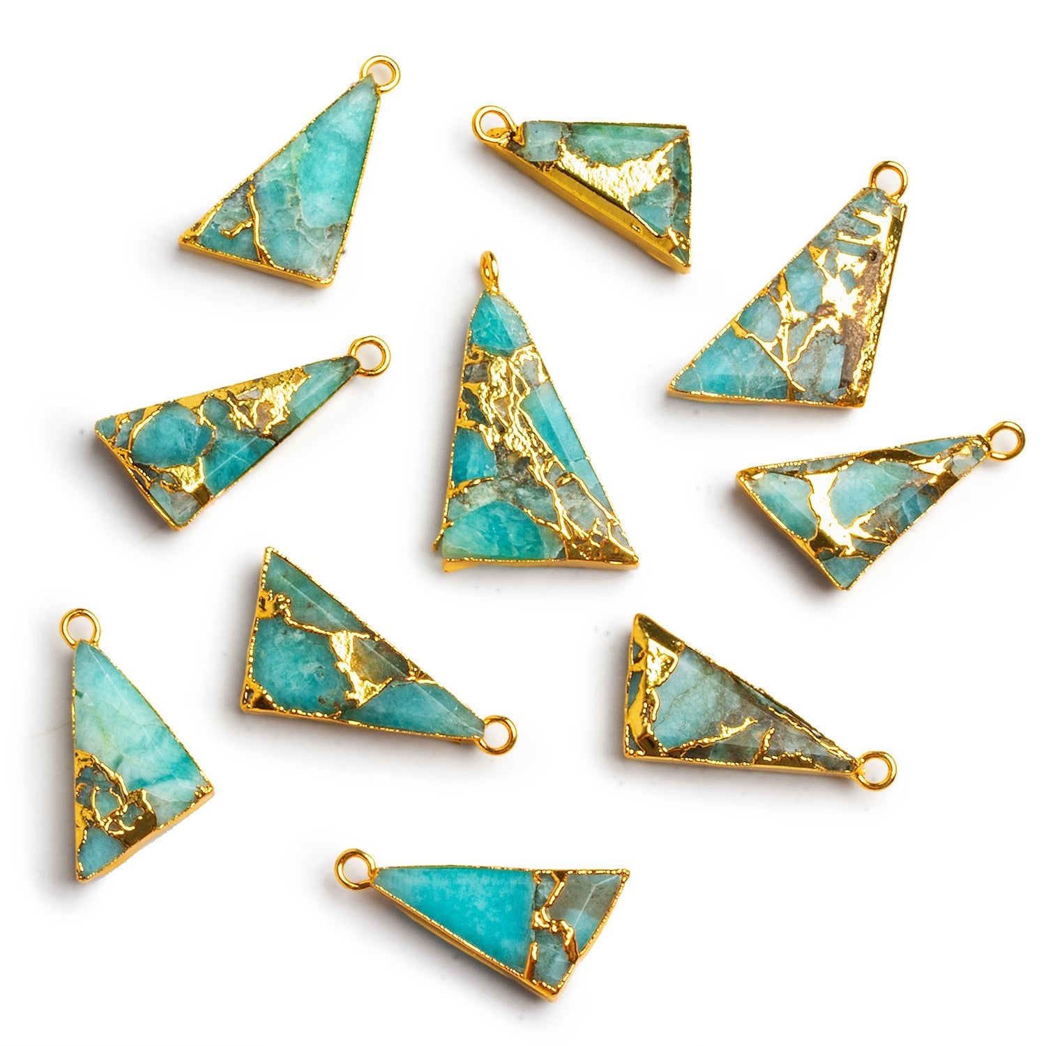 24x11mm Gold Leafed Blue Copper Mojave Turquoise Triangle Pendant 1 Bead - The Bead Traders