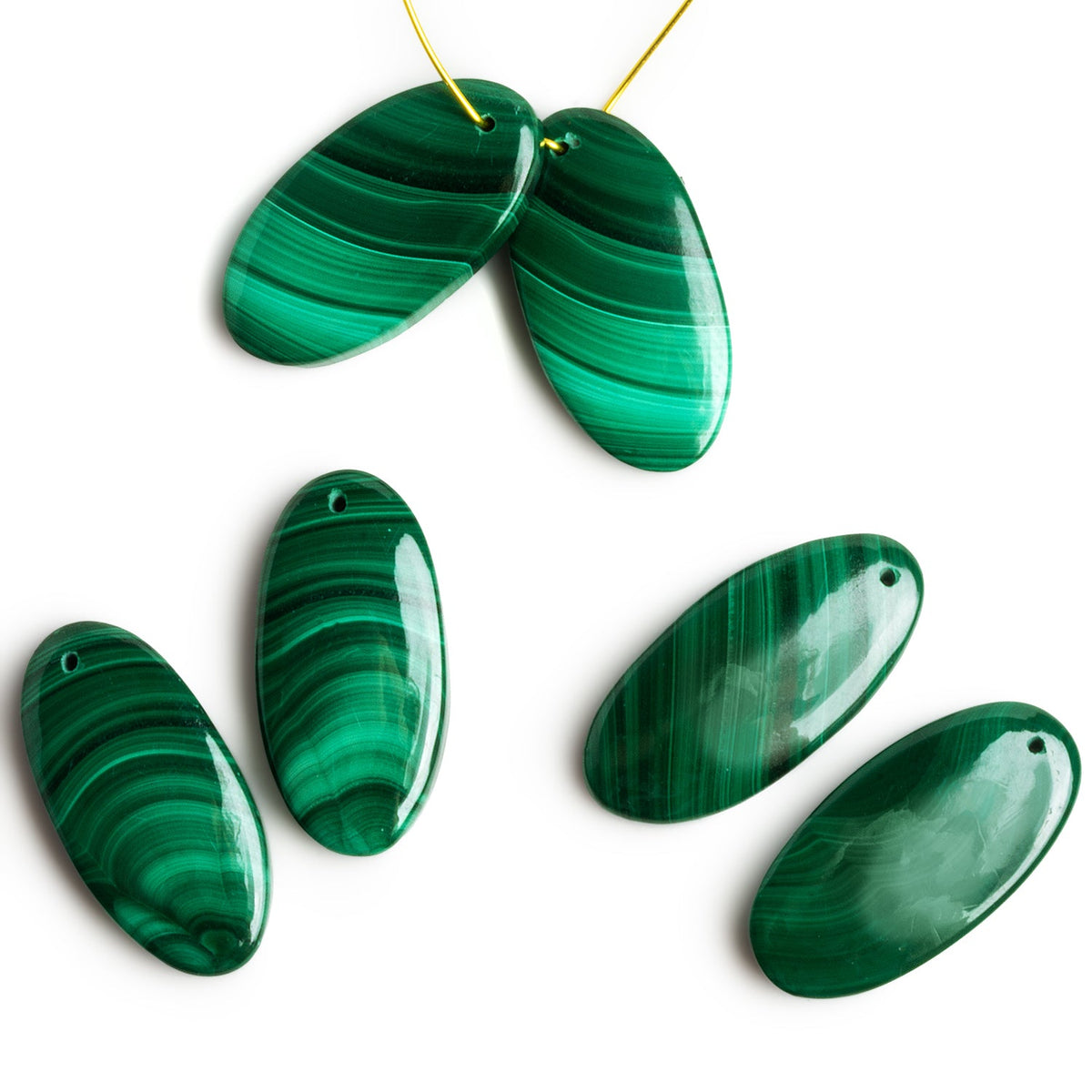 24x13mm Malachite Oval Focals 2 Beads - The Bead Traders