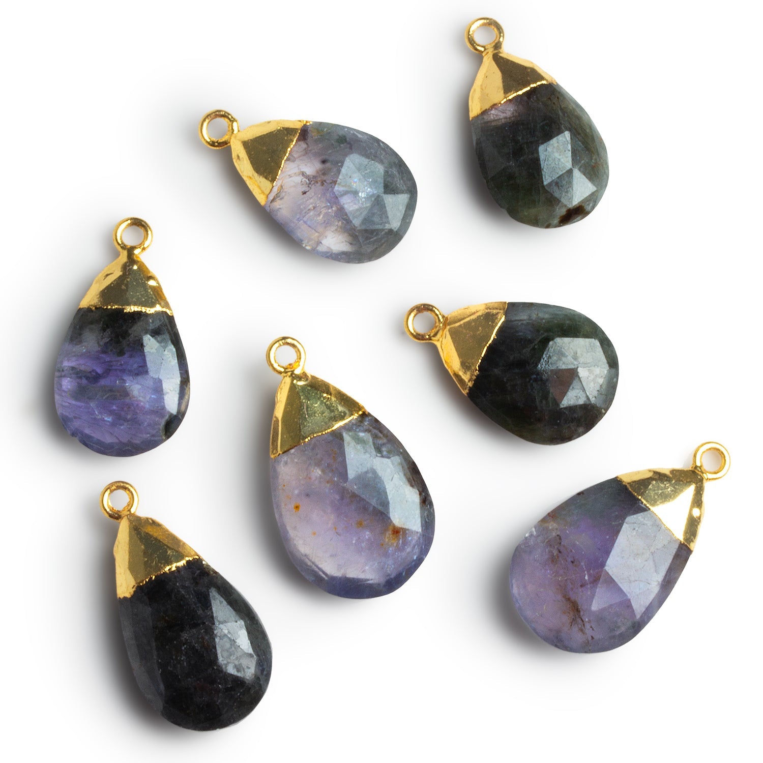 24x14mm Gold Leafed Iolite Faceted Pear Pendant 1 Bead - The Bead Traders