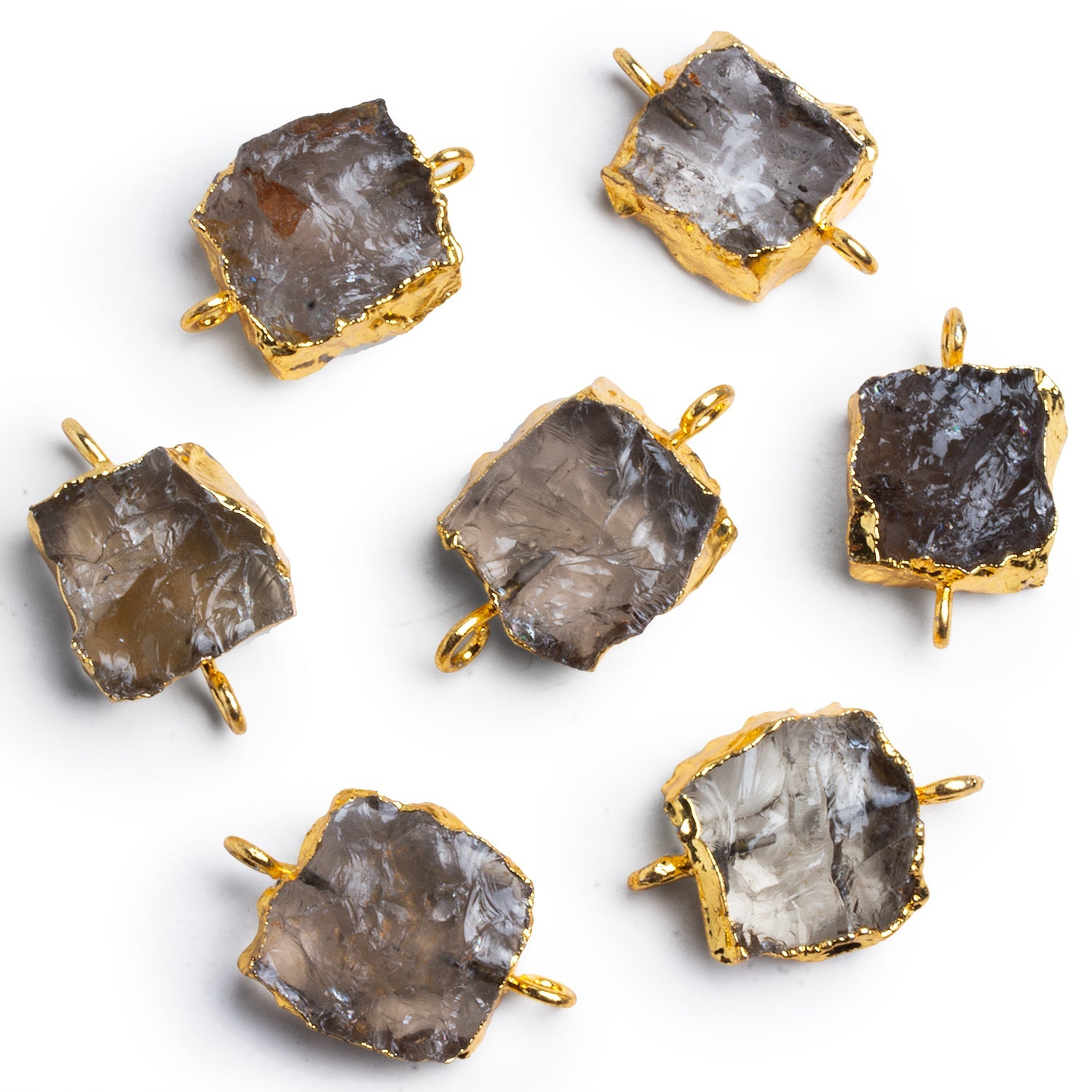 24x16mm Gold Leafed Smoky Quartz Hammer Faceted Rectangle Connector 1 Bead - The Bead Traders