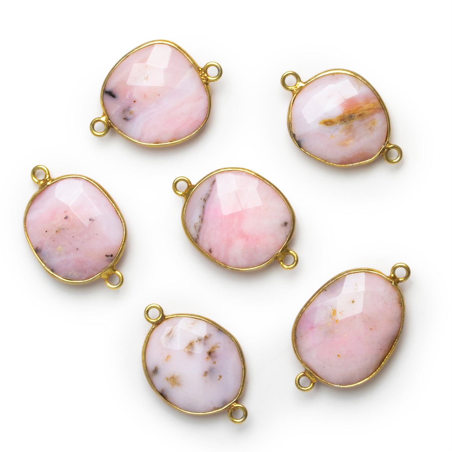 24x16mm Vermeil Bezeled Pink Peruvian Opal Faceted Nugget Connector - The Bead Traders