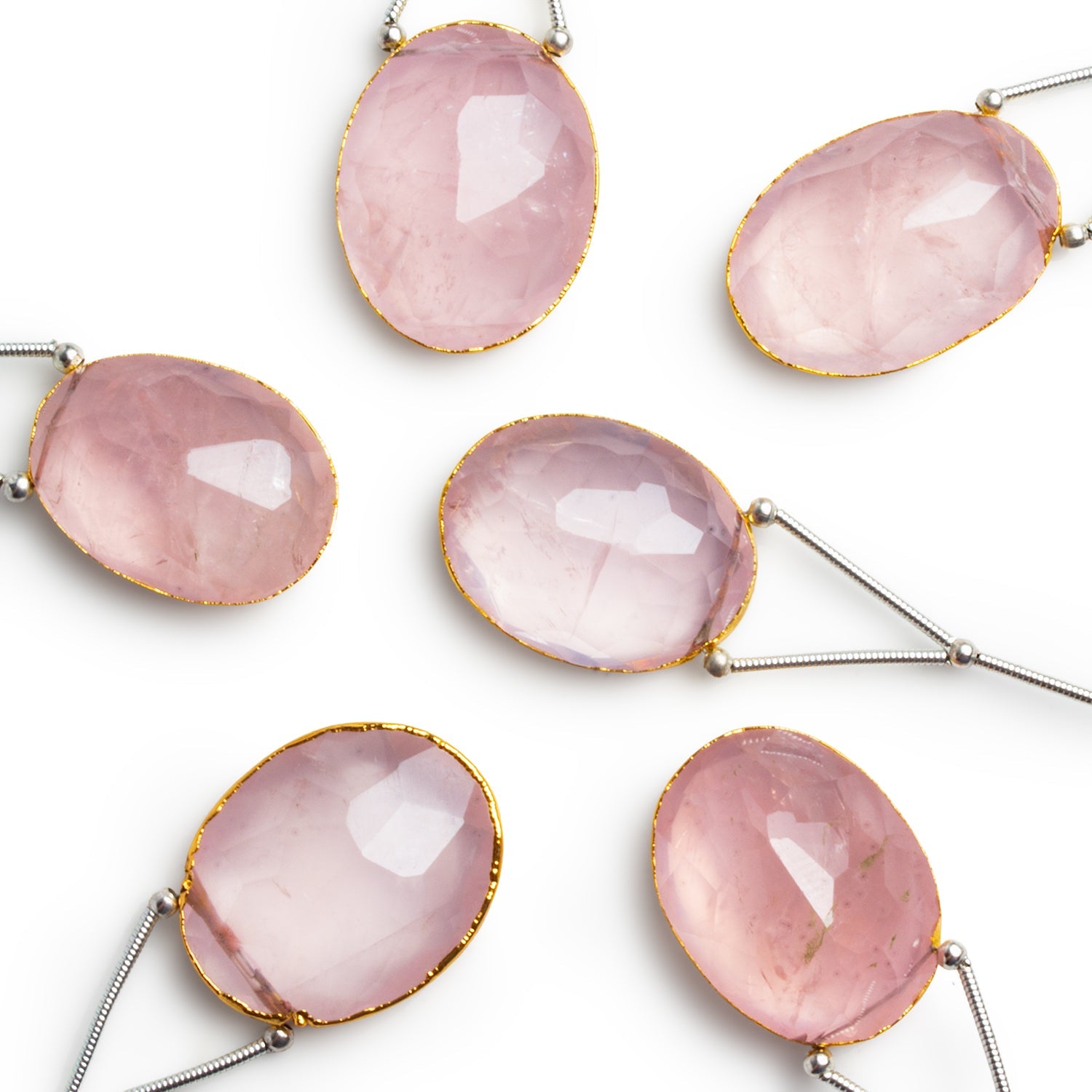 24x19mm Gold Leafed Rose Quartz Faceted Oval Pendant 1 Bead - The Bead Traders