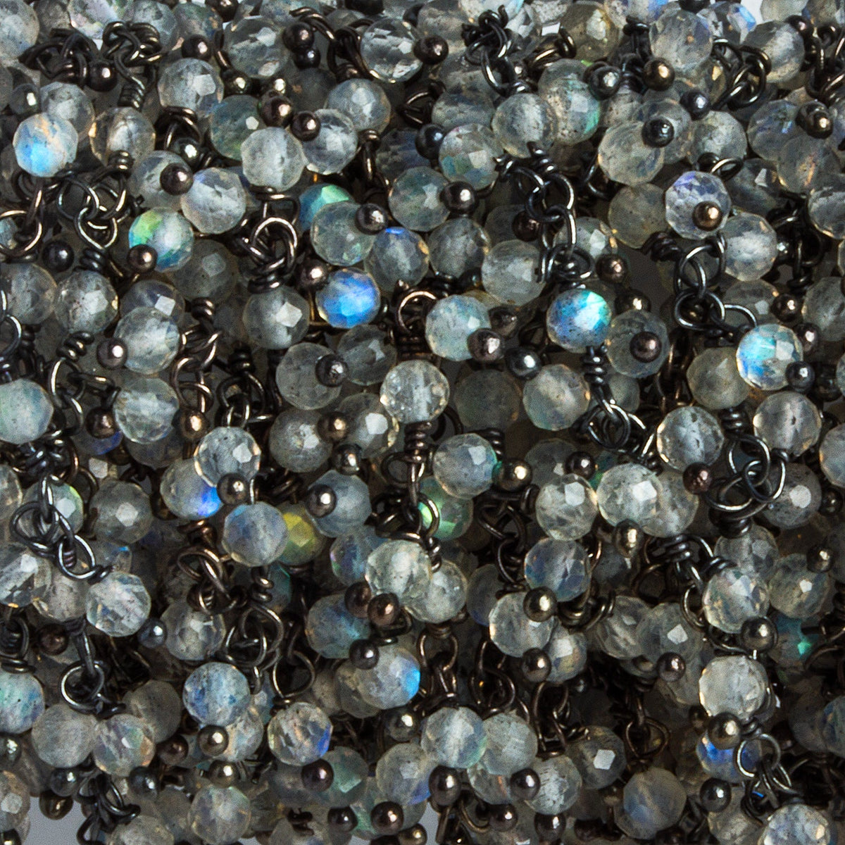 2.5mm Labradorite Faceted Round Black Gold Dangling Chain 110 beads - The Bead Traders