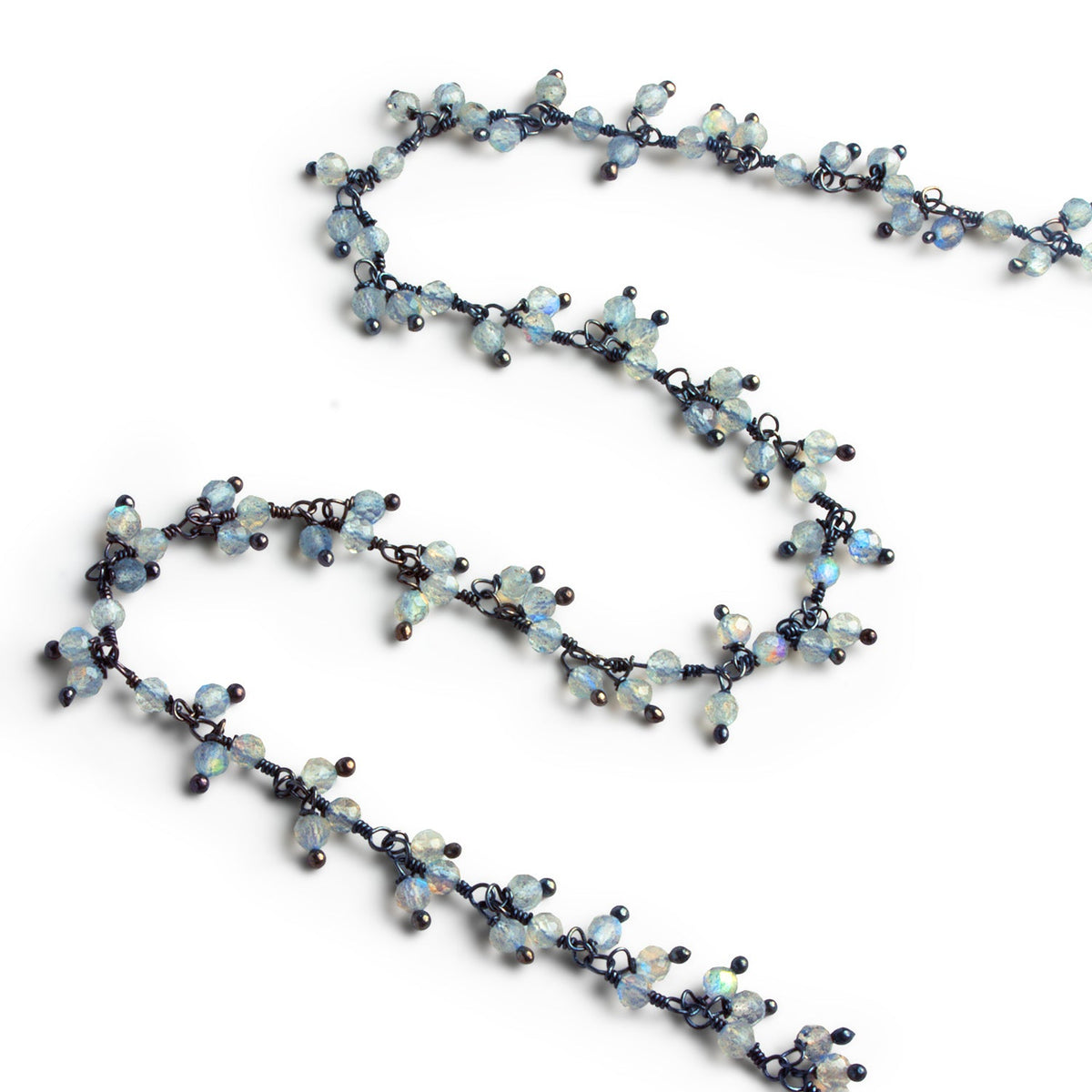 2.5mm Labradorite Faceted Round Black Gold Dangling Chain 110 beads - The Bead Traders