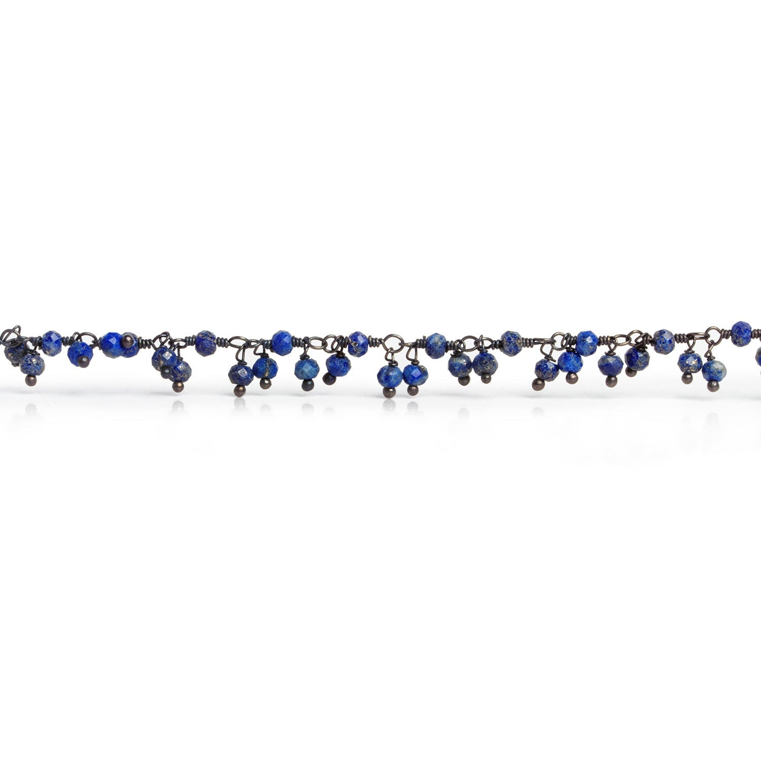 2.5mm Lapis Lazuli Round Black Gold Dangling Chain 85 beads - The Bead Traders