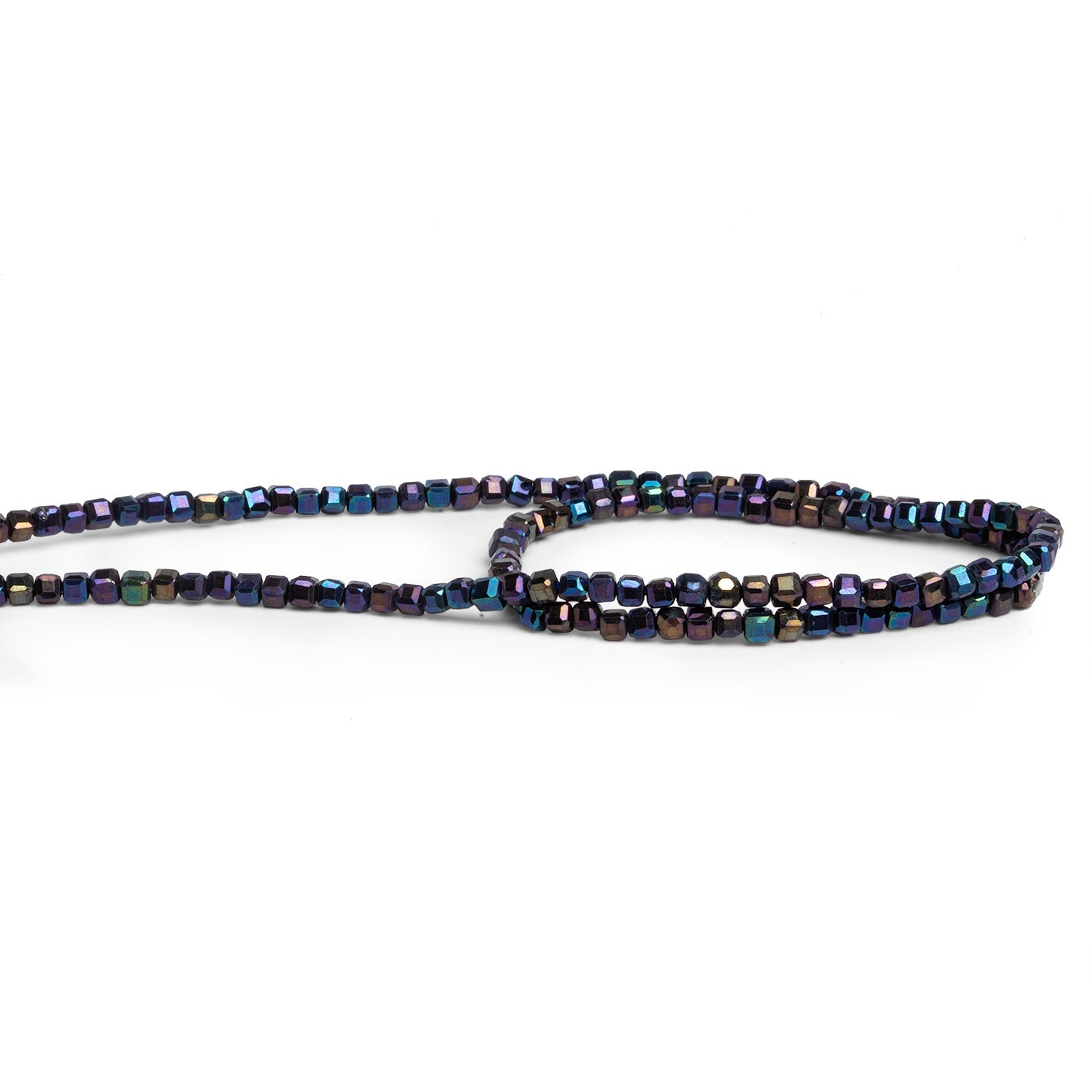 2.5mm Mystic Black Spinel Microfaceted Cubes 12 inch 135 beads - The Bead Traders