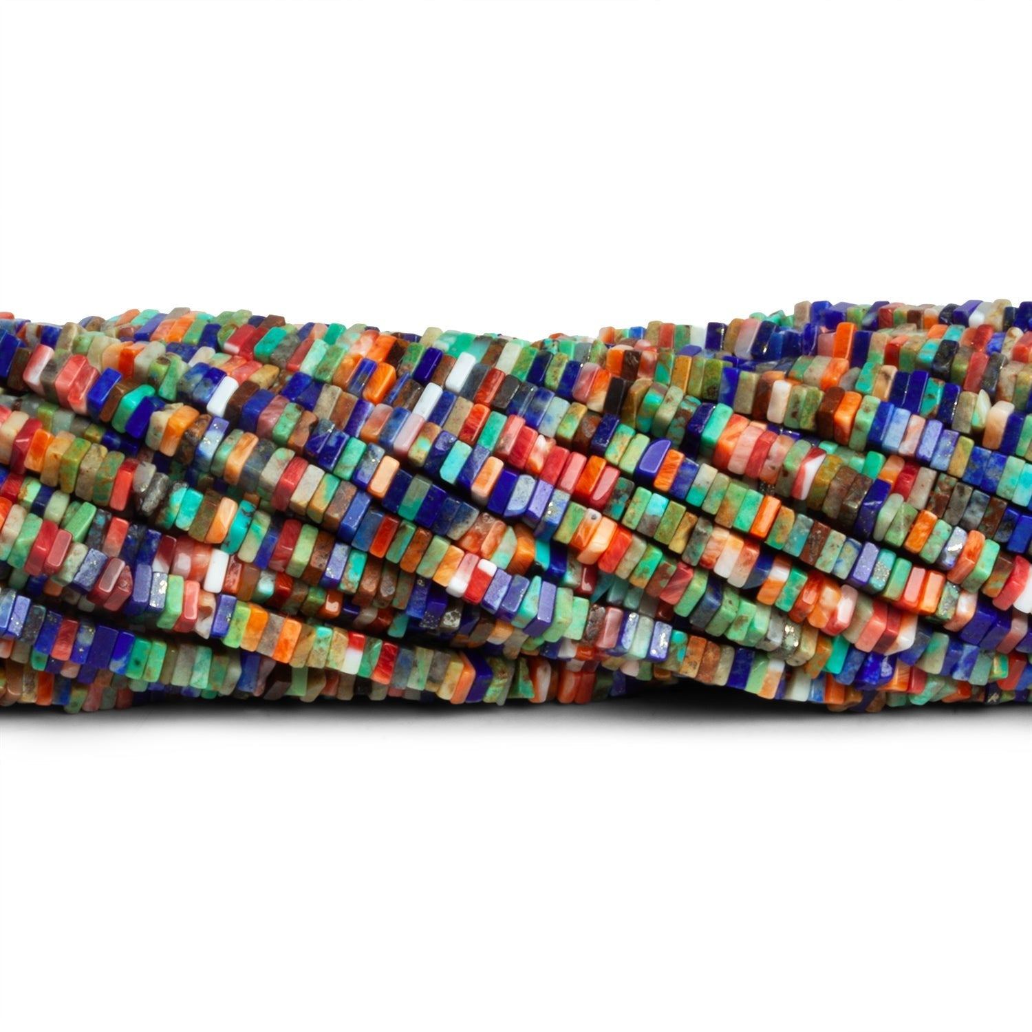 2.5mm Spiny Oyster, Lapis Lazuli & Turquoise Square Heishis 14 inch 320 beads - The Bead Traders