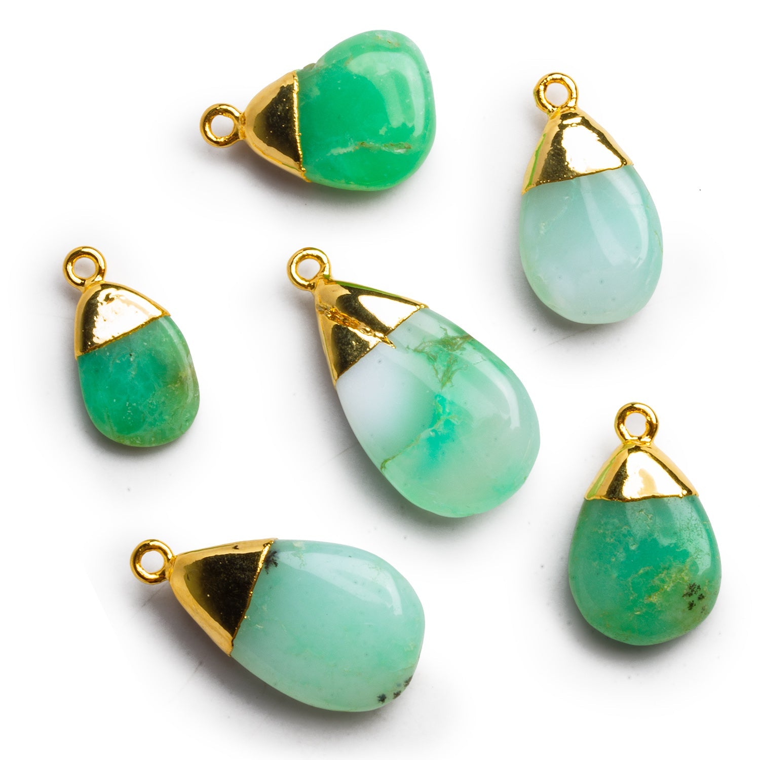 25x13mm Gold Leafed Chrysoprase Pendants - Lot of 6 Beads - The Bead Traders