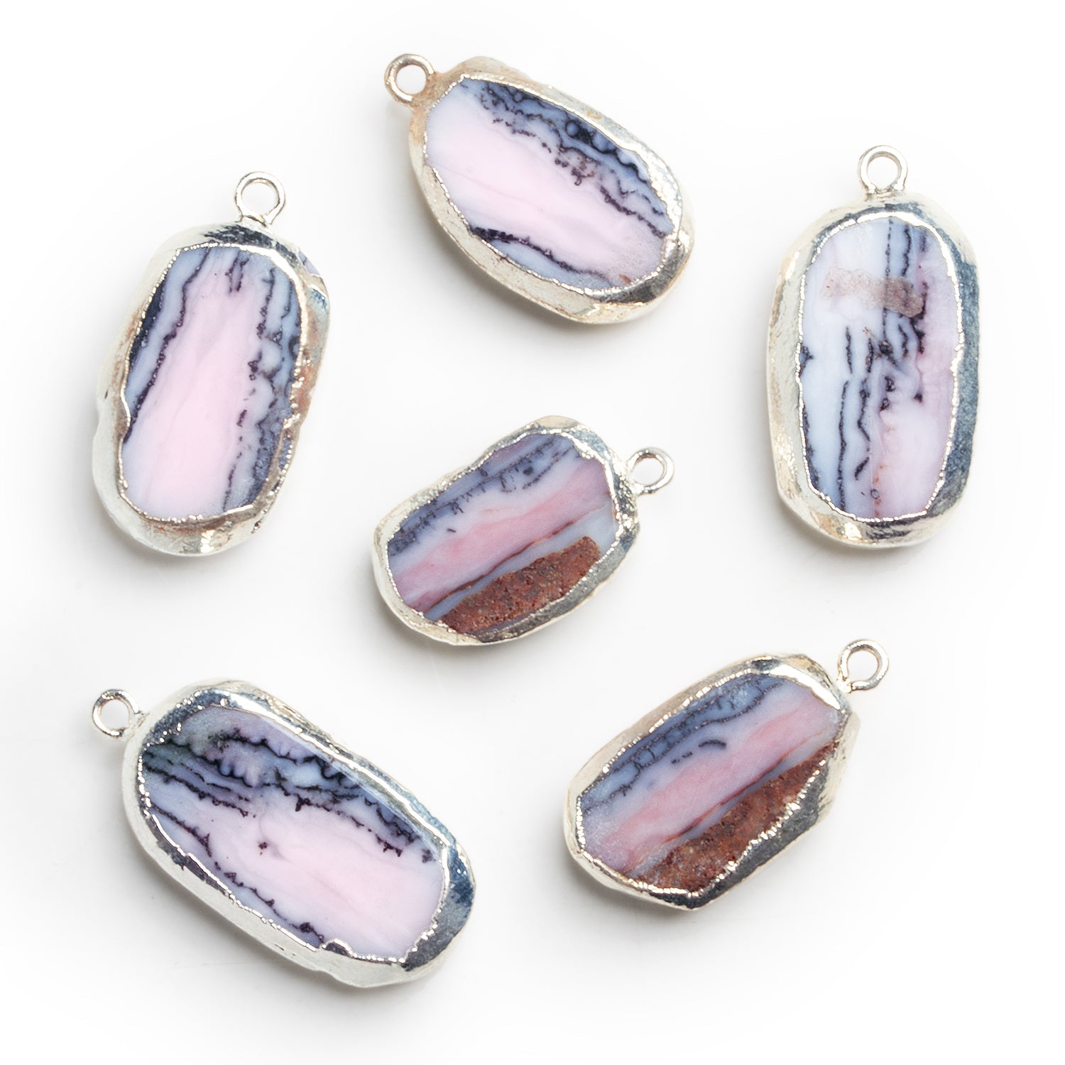 25x13mm Silver Leafed Pink Peruvian Opal Nugget Pendant 1 Bead - The Bead Traders