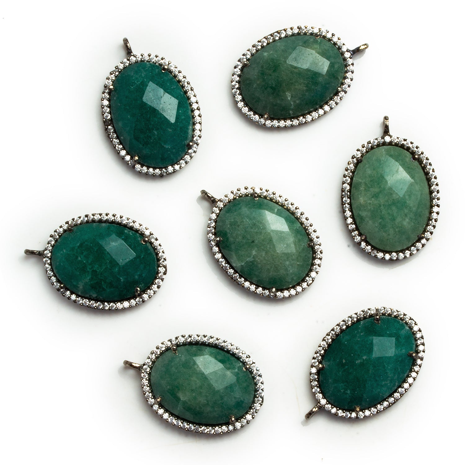 25x17mm Black Gold Bezeled Green Aventurine Oval CZ Pavé Halo Pendant 1 Bead - The Bead Traders