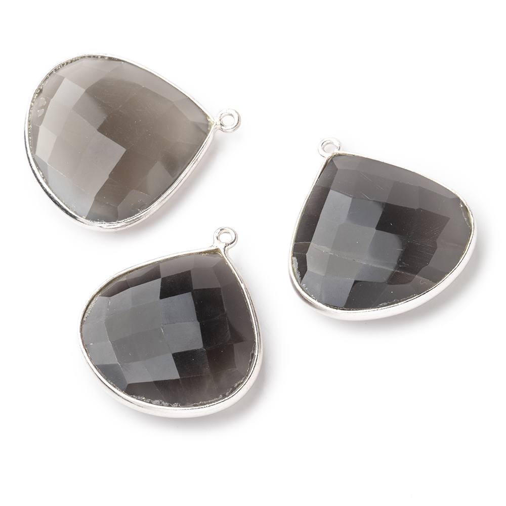 26mm Silver Bezeled Dark Grey Moonstone Heart Pendant 1 Bead - The Bead Traders