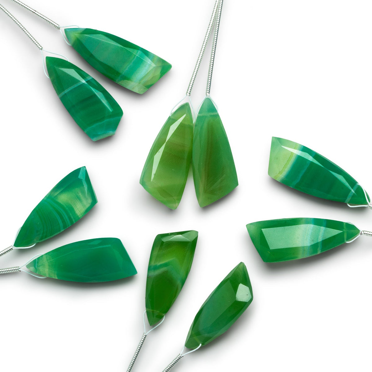 26x10mm Green Banded Agate Fancy Shapes 2 Beads - The Bead Traders