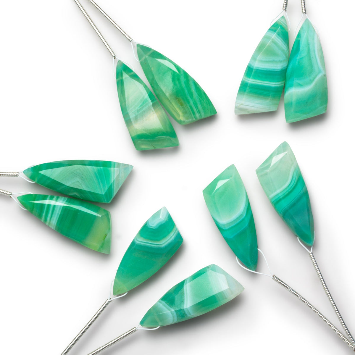 26x10mm Green Banded Agate Fancy Shapes 2 Beads - The Bead Traders