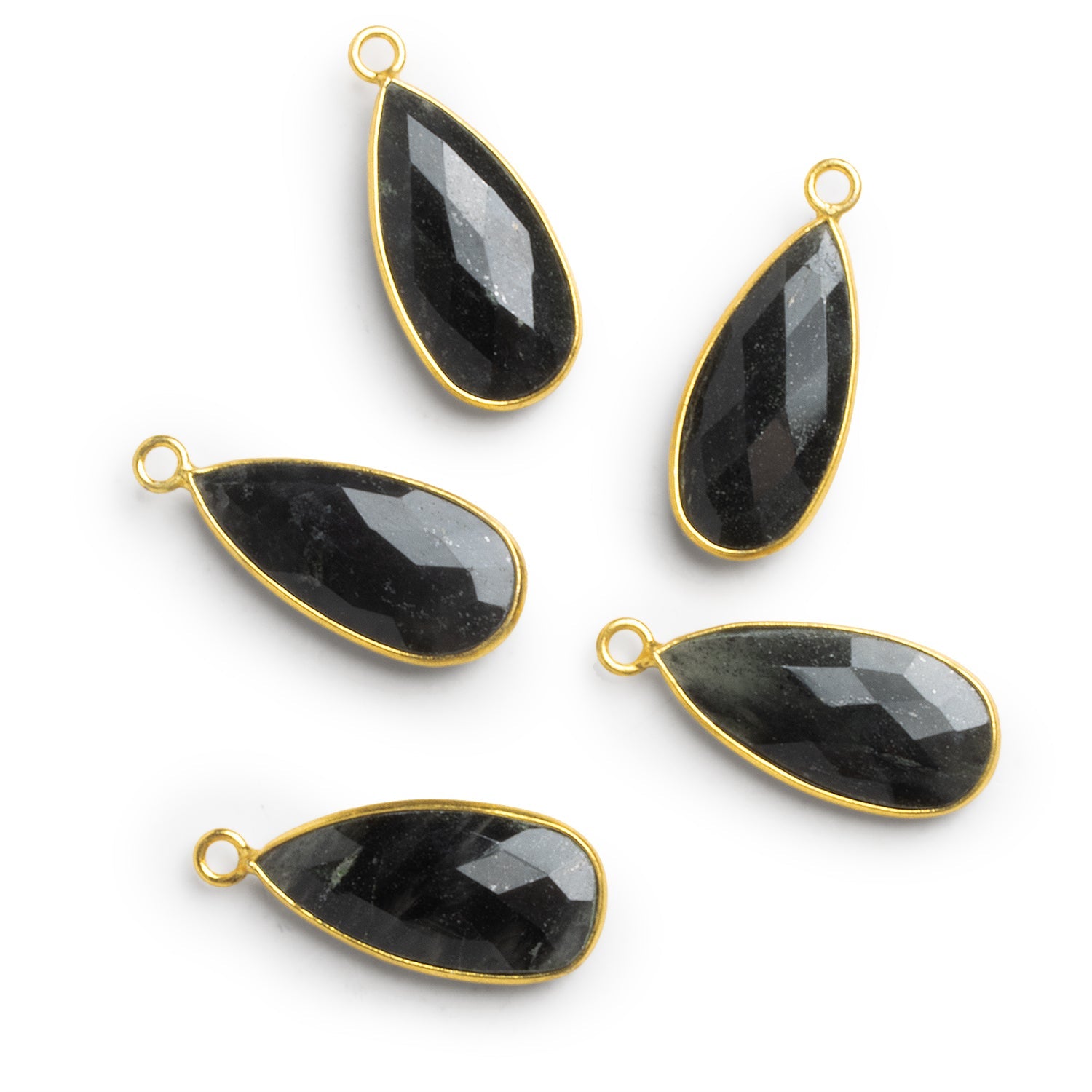 26x11mm Vermeil Bezeled Black Moss Quartz Pear Pendant 1 Bead - The Bead Traders