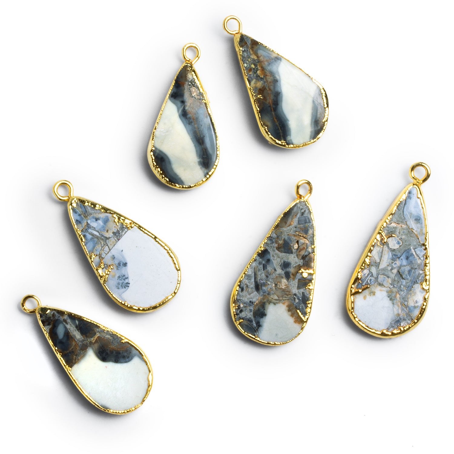 26x14mm Gold Leafed Jasper Pear Pendants Set of 2 - The Bead Traders