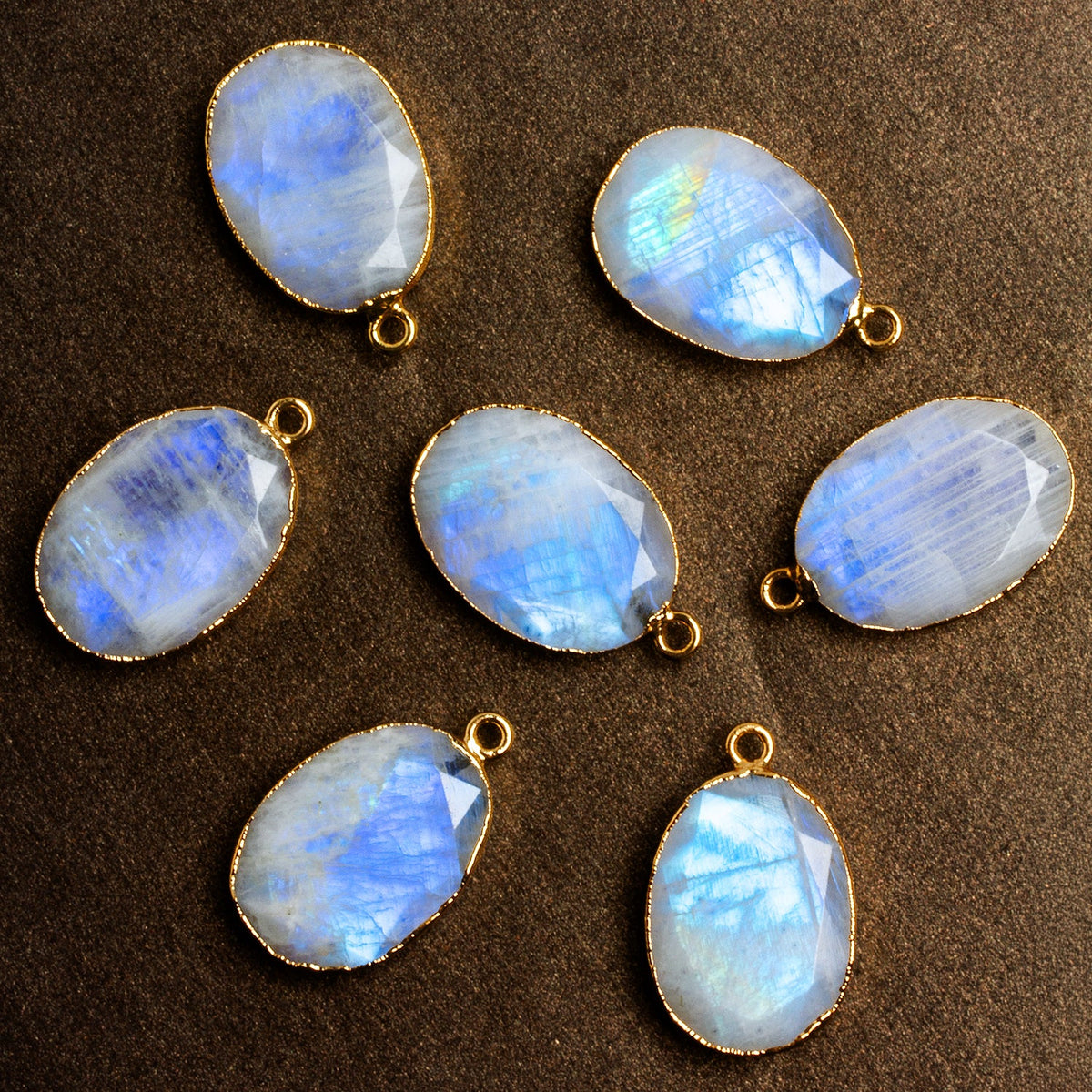 26x17mm Gold Leafed Rainbow Moonstone Oval Pendant 1 Bead - The Bead Traders