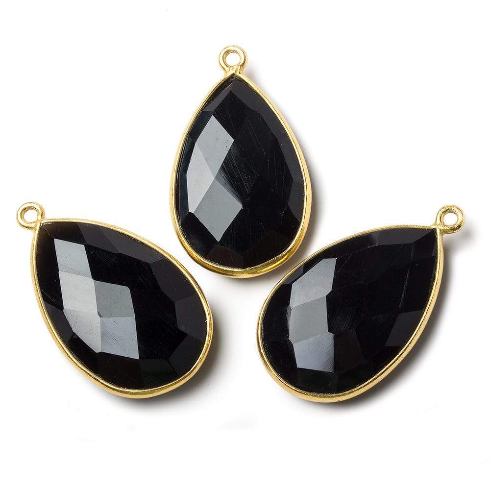 26x17mm Vermeil Bezel Black Chalcedony faceted pear Pendant 1 bead - The Bead Traders