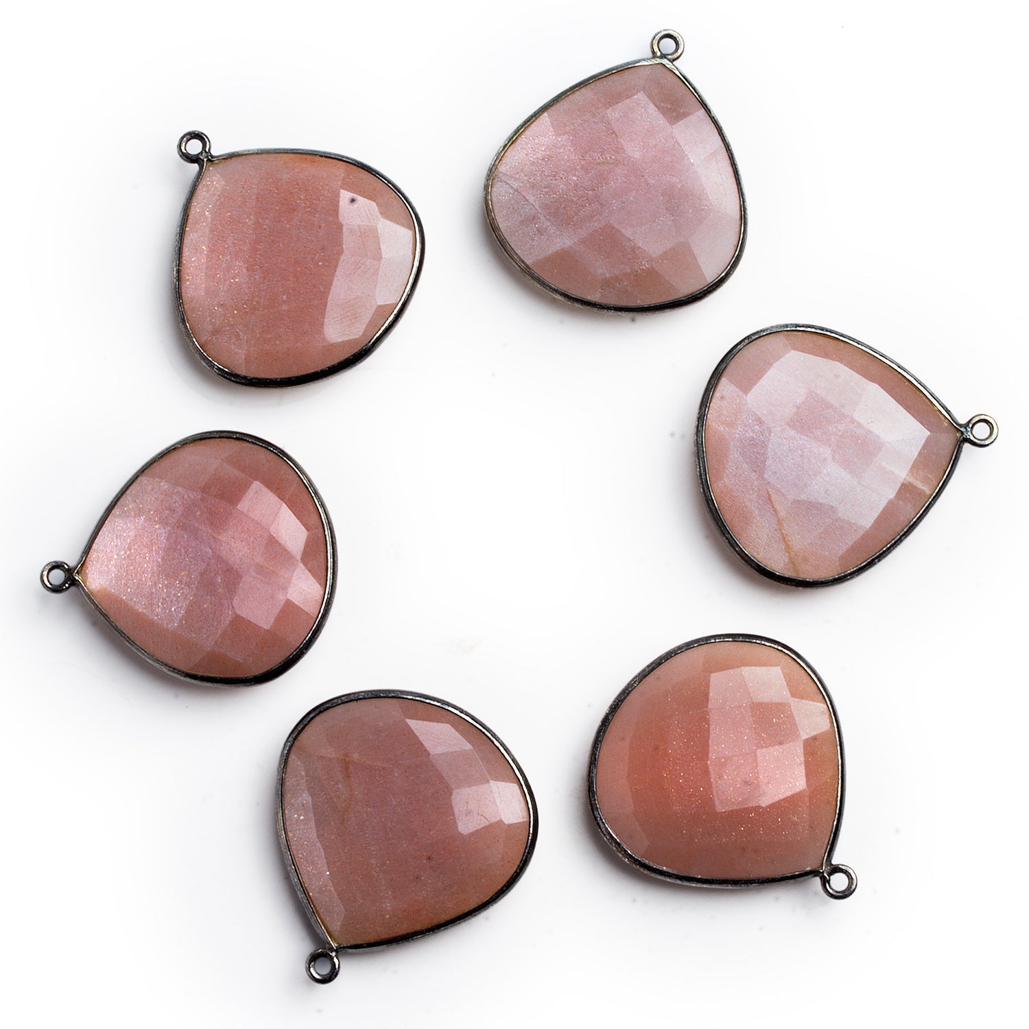 27mm Black Gold Bezeled Peach Moonstone Heart Pendant 1 Bead - The Bead Traders