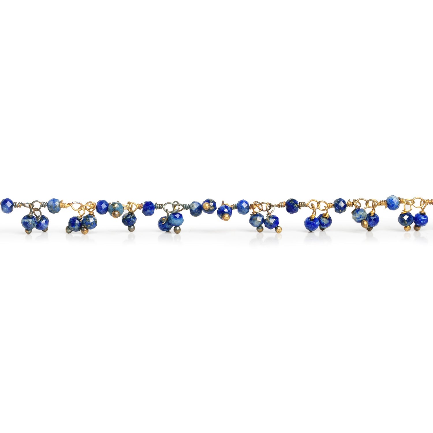 2.7mm Lapis Lazuli Round Gold Dangling Chain 85 beads - The Bead Traders