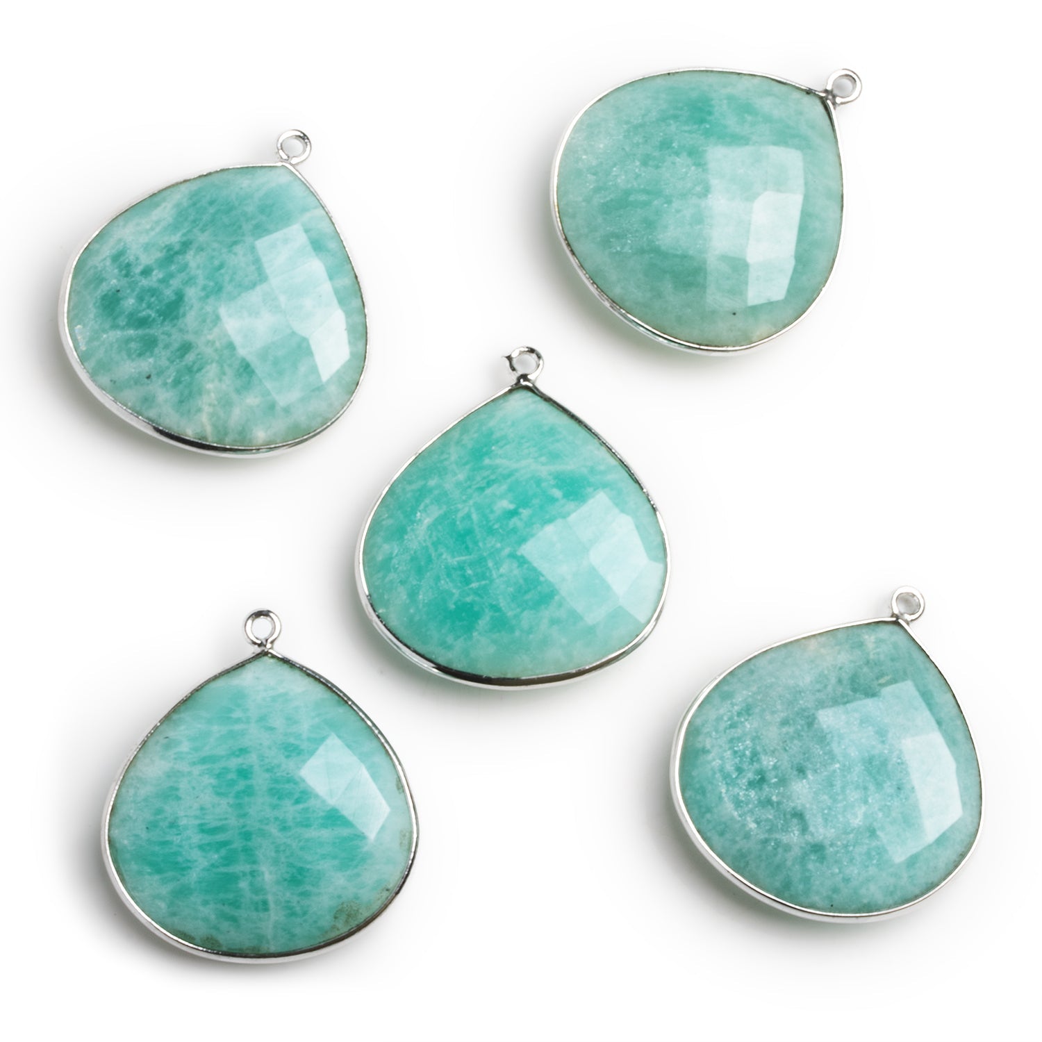 27mm Silver Bezeled Amazonite Faceted Heart Pendant - The Bead Traders
