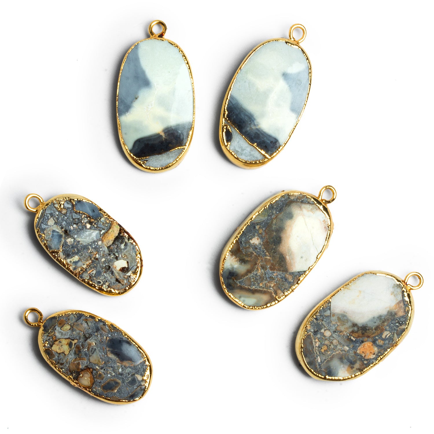 27x13mm Gold Leafed Jasper Oval Pendants Set of 2 - The Bead Traders