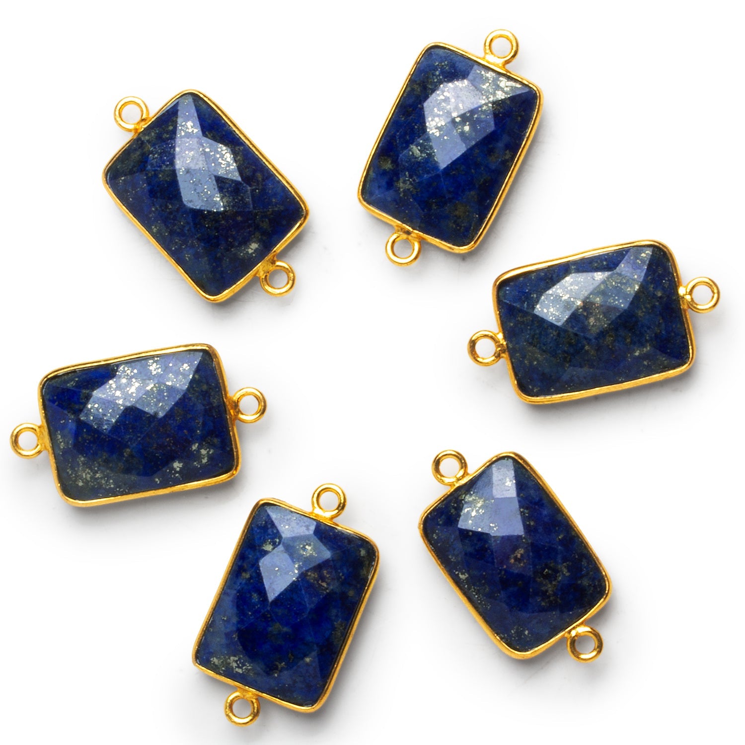 27x15mm Vermeil Bezeled Lapis Lazuli Rectangle Connector 1 Bead - The Bead Traders
