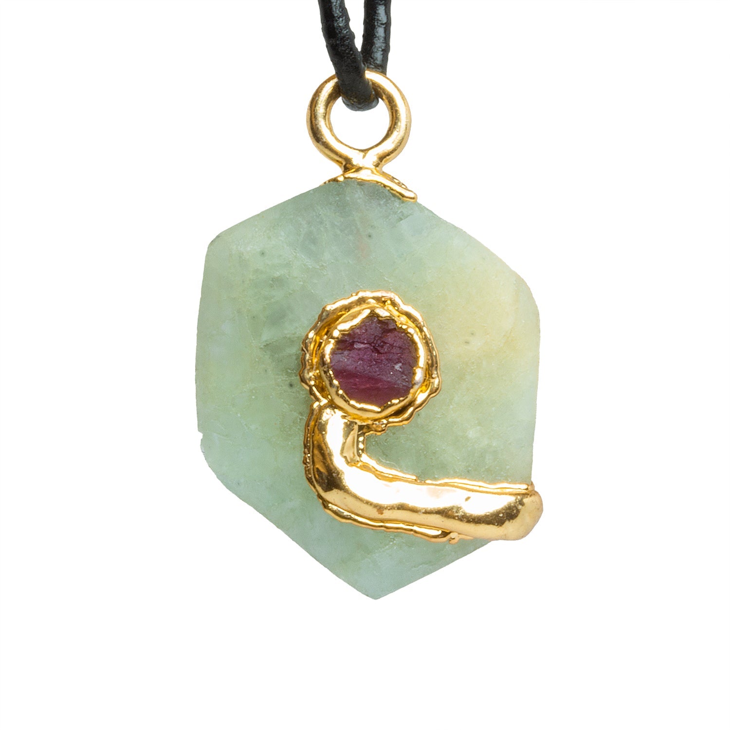 27x18mm Double Leafed Aquamarine with Ruby Pendant 1 Bead - The Bead Traders