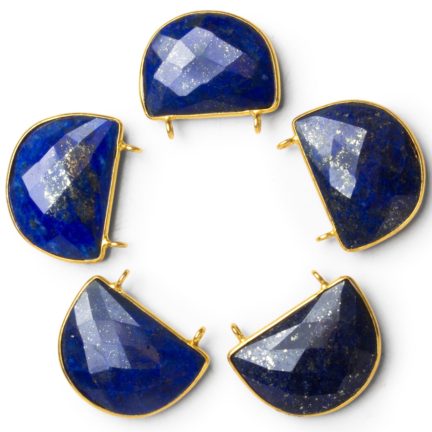 27x23mm Vermeil Bezeled Lapis Lazuli Half Moon Connector 1 Bead - The Bead Traders