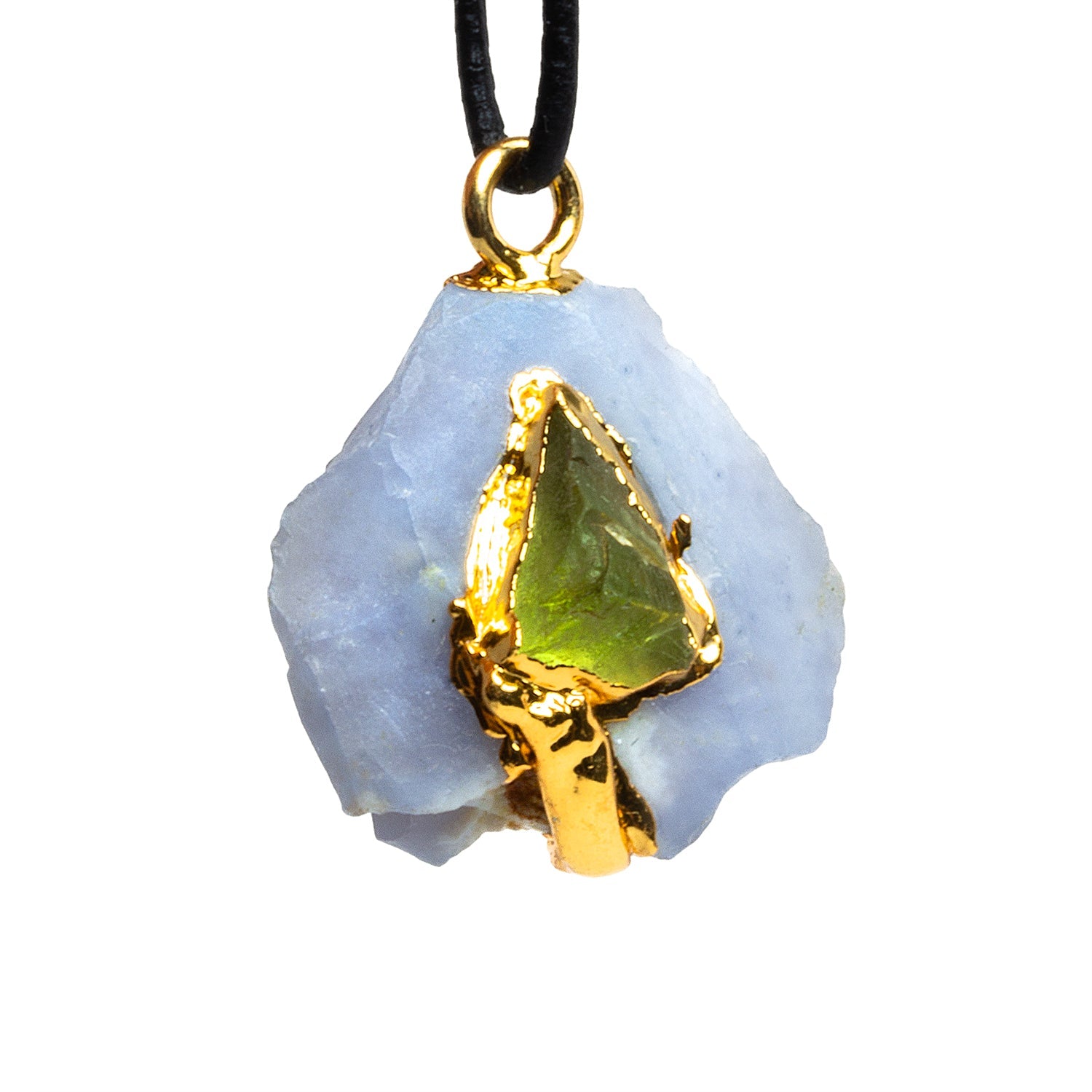 27x24mm Double Leafed Turkish Chalcedony w/ Peridot Pendant 1 Bead - The Bead Traders
