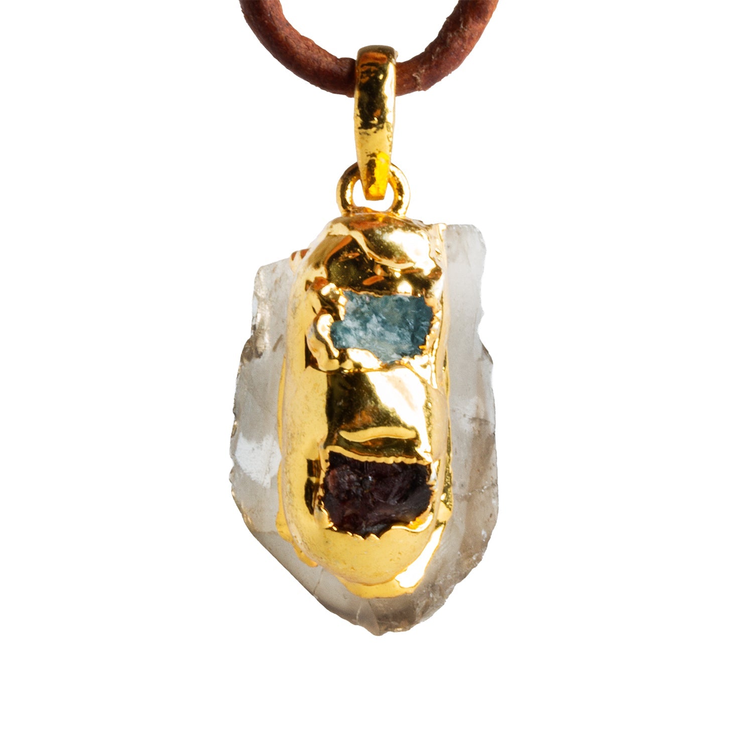 28x14mm Double Leafed Quartz with Garnet & Aquamarine Pendant 1 Bead - The Bead Traders