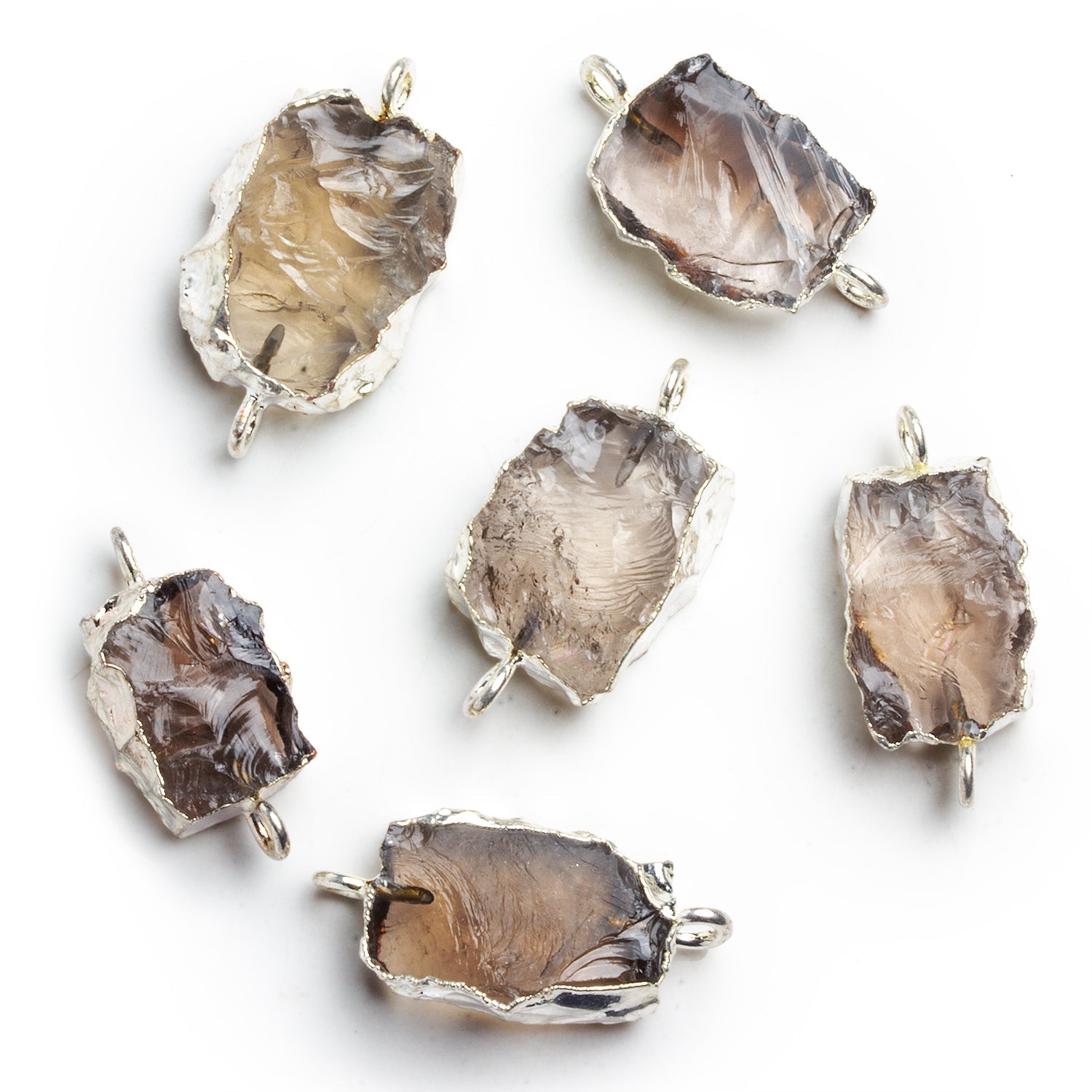 28x15mm Silver Leafed Smoky Quartz Hammer Faceted Rectangle Connector 1 Bead - The Bead Traders