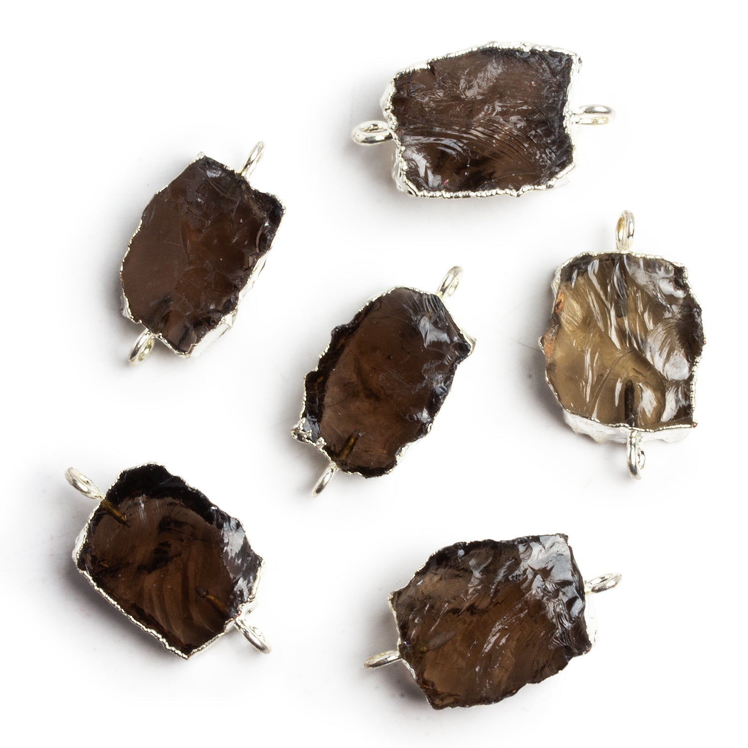 28x17mm Silver Leafed Smoky Quartz Hammer Faceted Rectangle Connector 1 Bead - The Bead Traders