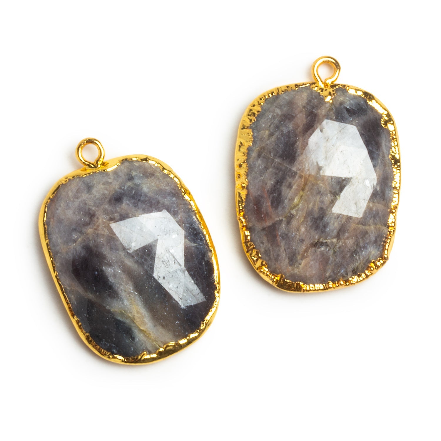 28x20mm Gold Leafed Sapphire Pendants Set of 2 Beads - The Bead Traders