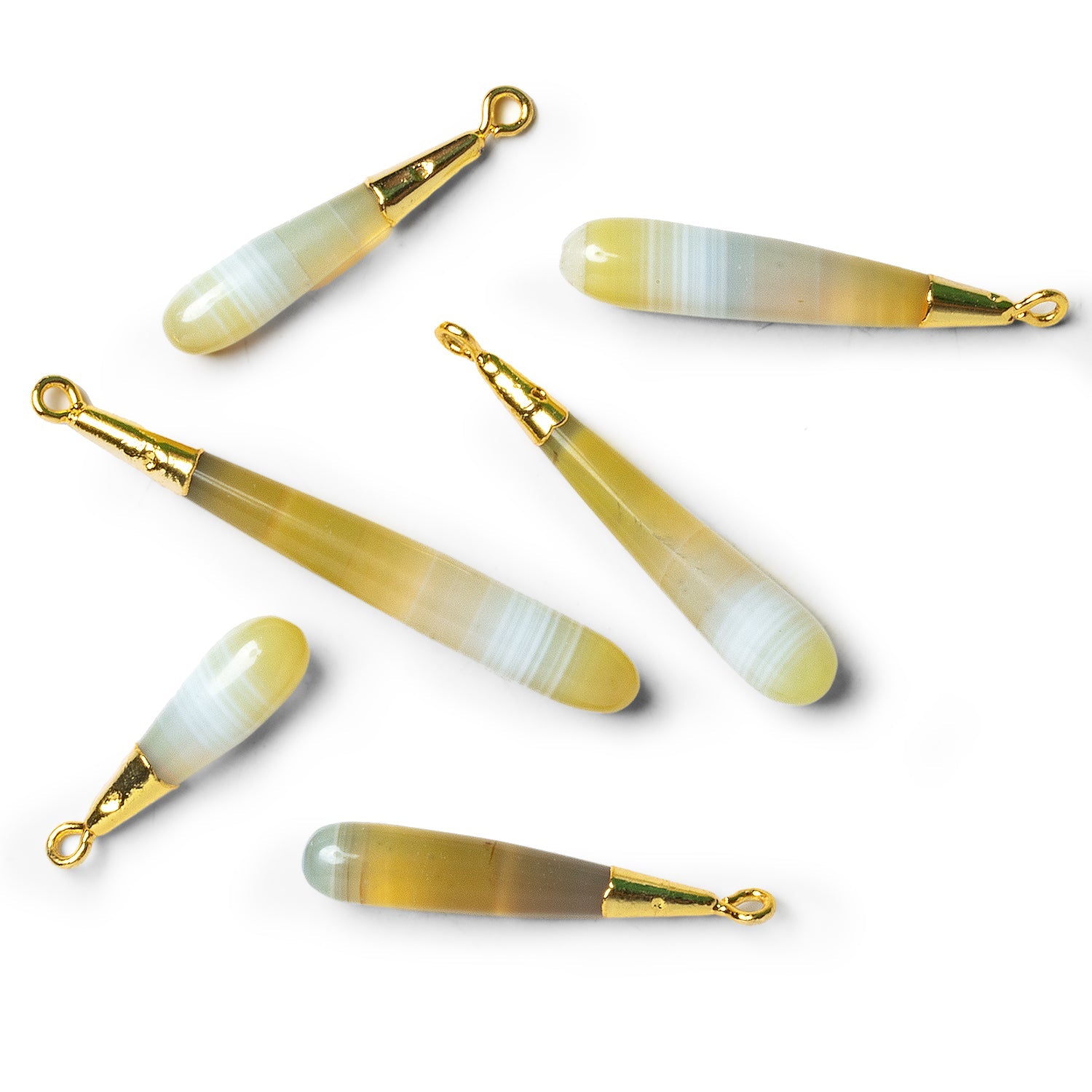 28x6mm Gold Leafed Yellow Banded Chalcedony Teardrop Pendant - The Bead Traders