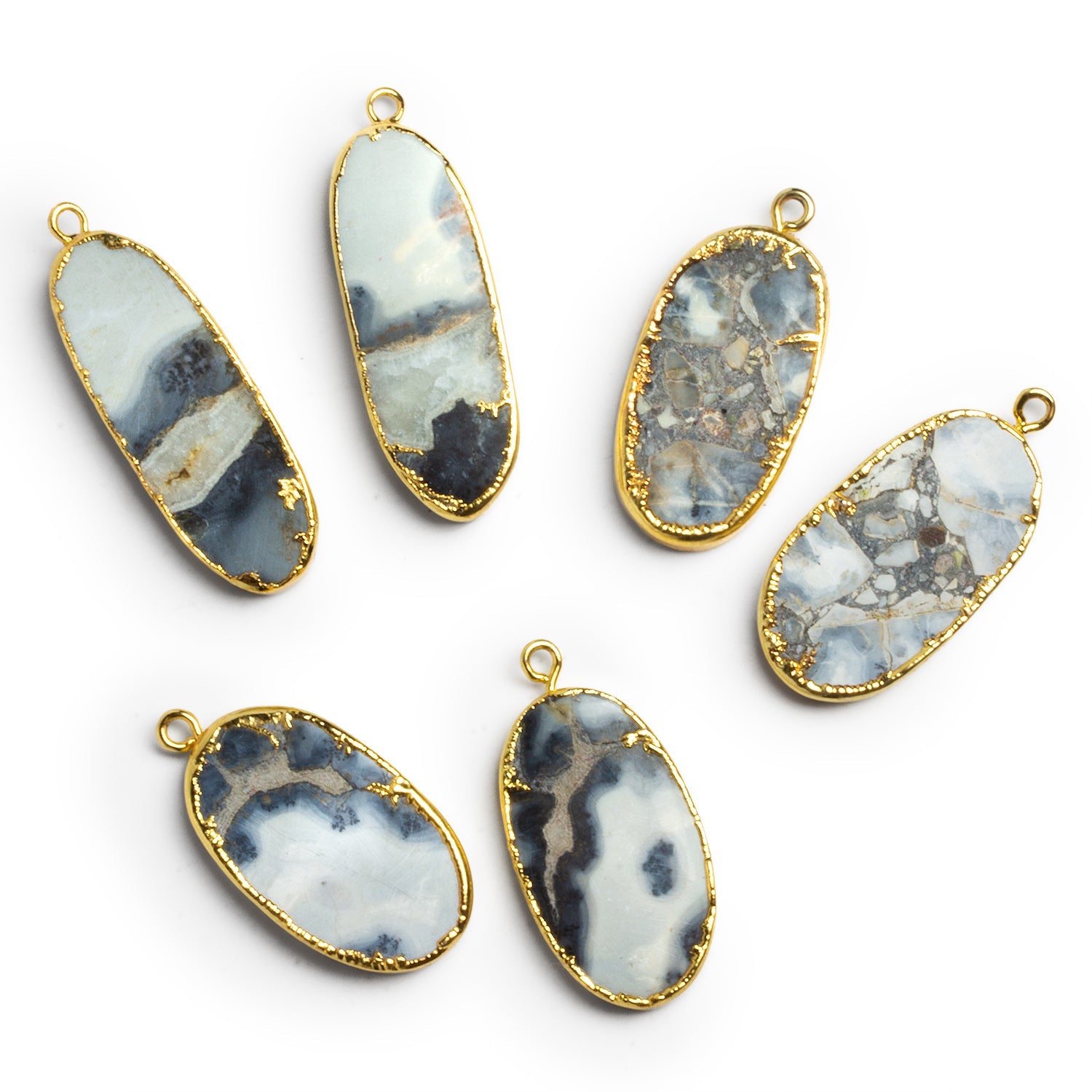 29x16mm Gold Leafed Jasper Oval Pendants Set of 2 - The Bead Traders