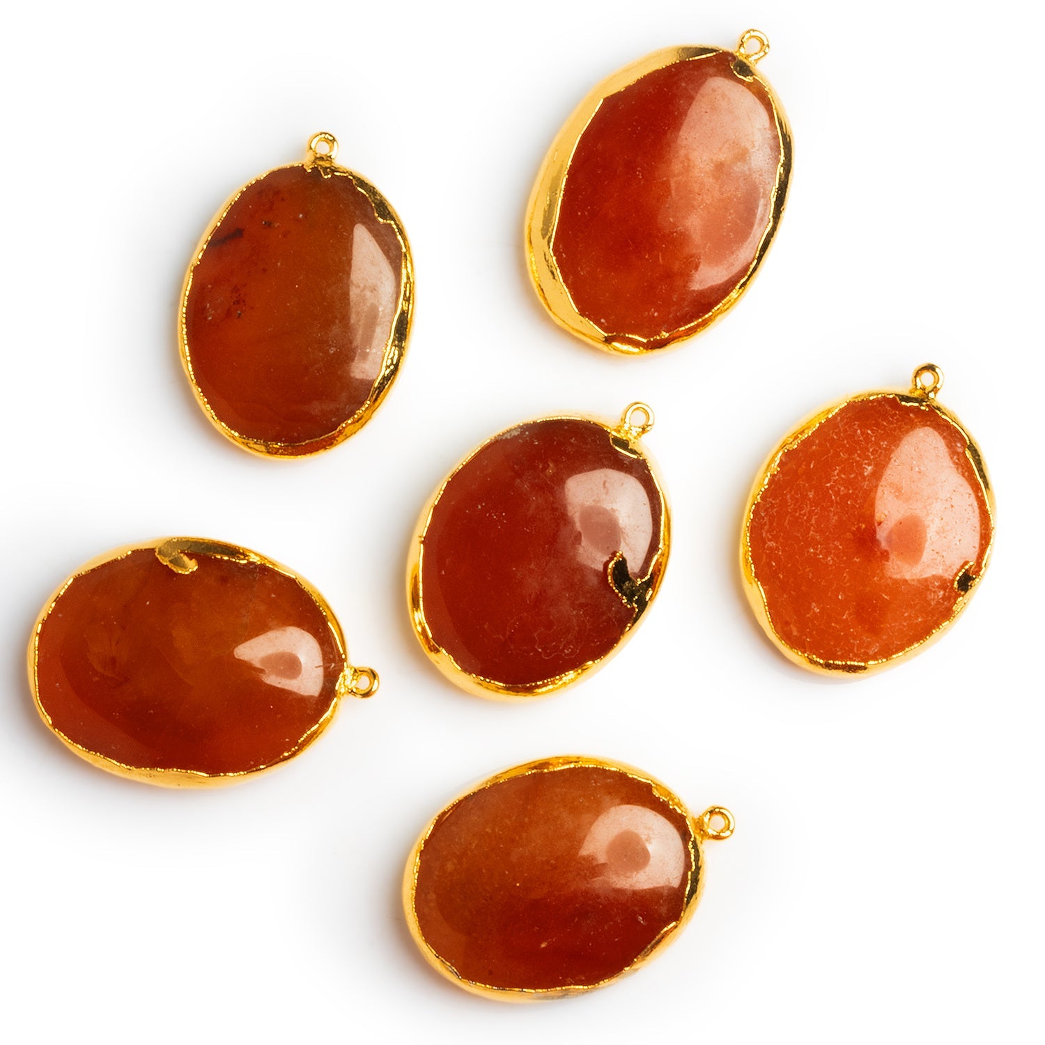 29x21mm Gold Leafed Carnelian Oval Pendant 1 Bead - The Bead Traders